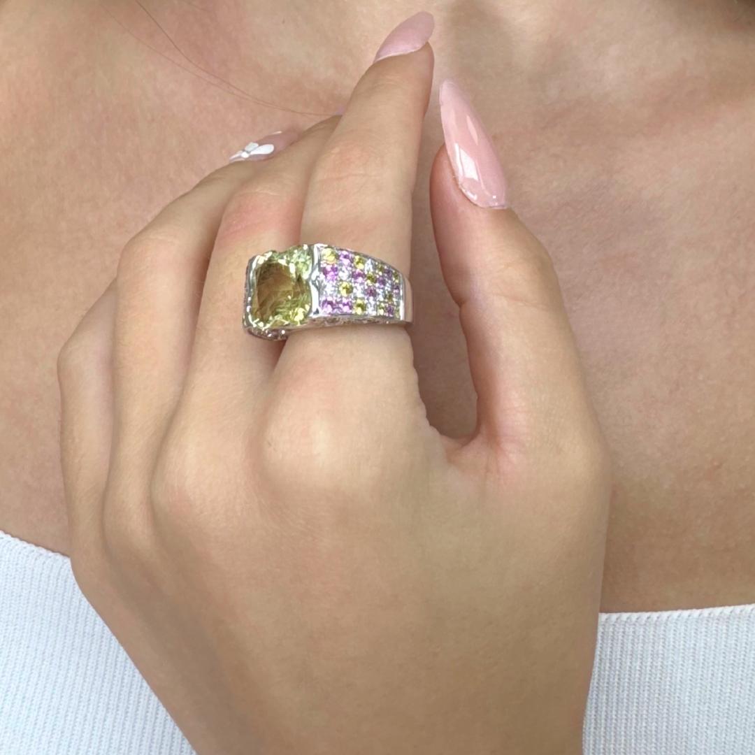 Magnifico anello da cocktail con citrino, zaffiri e diamanti da 6,60 carati in vendita 6