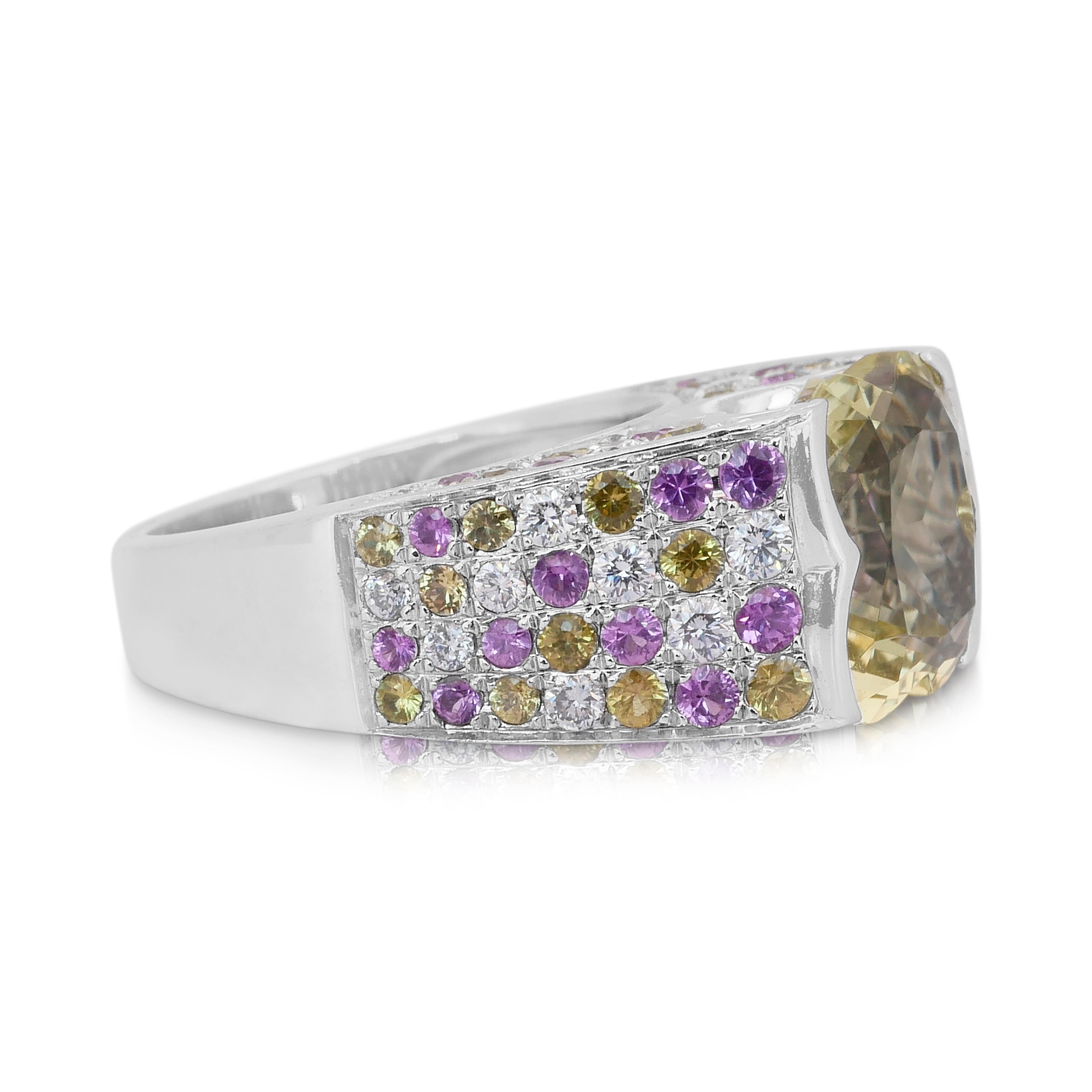 Taglio rotondo Magnifico anello da cocktail con citrino, zaffiri e diamanti da 6,60 carati in vendita