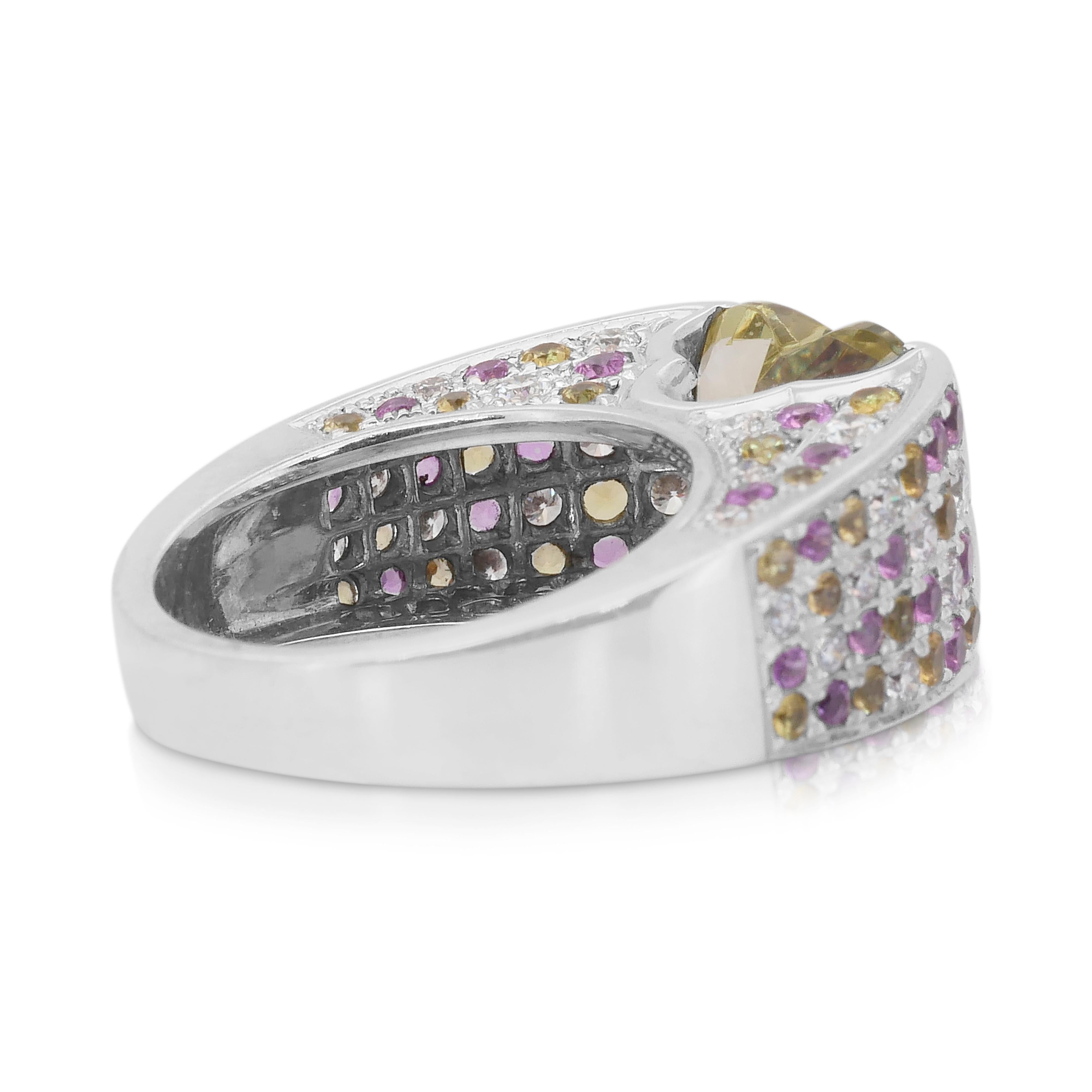 Magnifico anello da cocktail con citrino, zaffiri e diamanti da 6,60 carati In condizioni Nuovo in vendita a רמת גן, IL