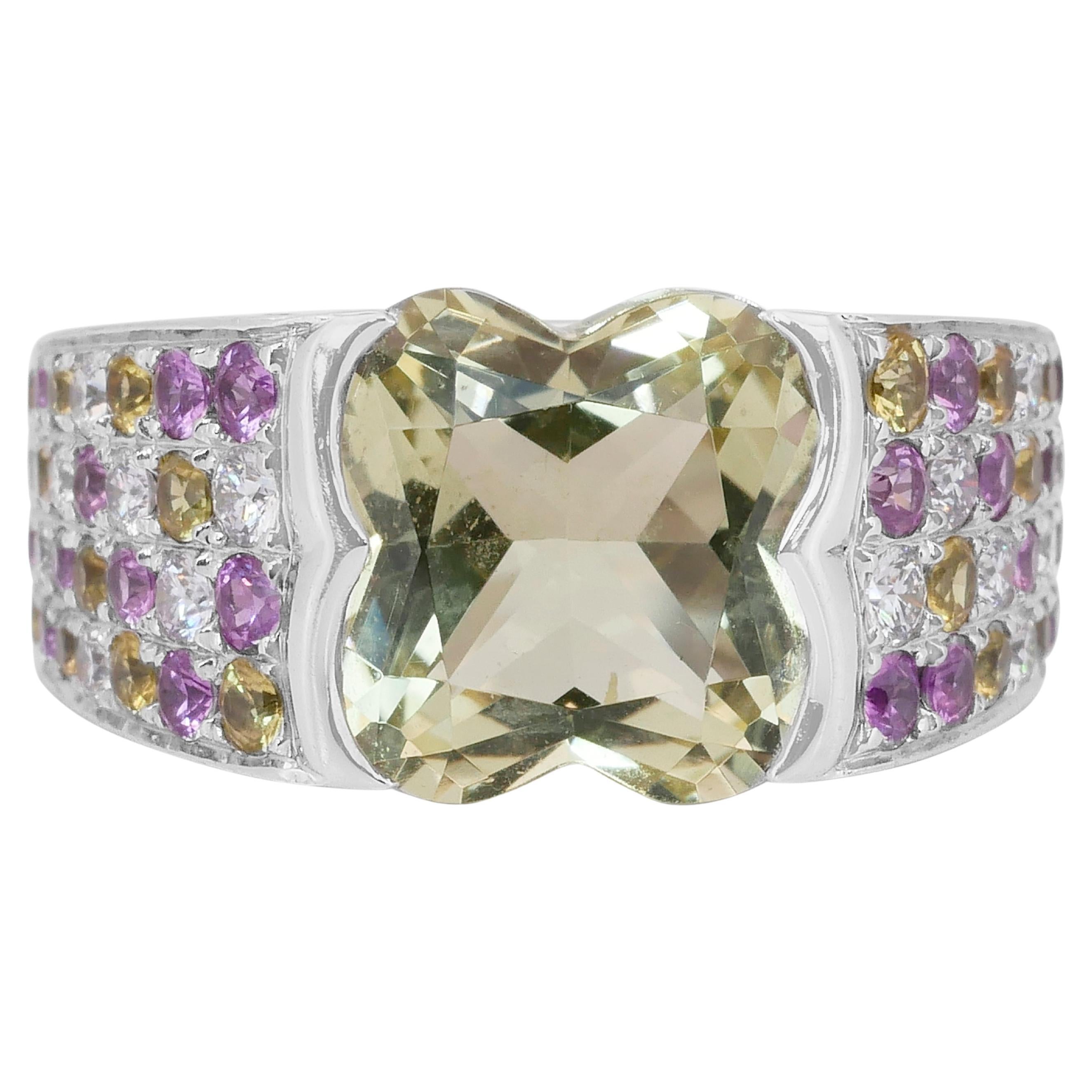 Magnificent 6.60ct Citrine, Sapphires, and Diamonds Cocktail Ring