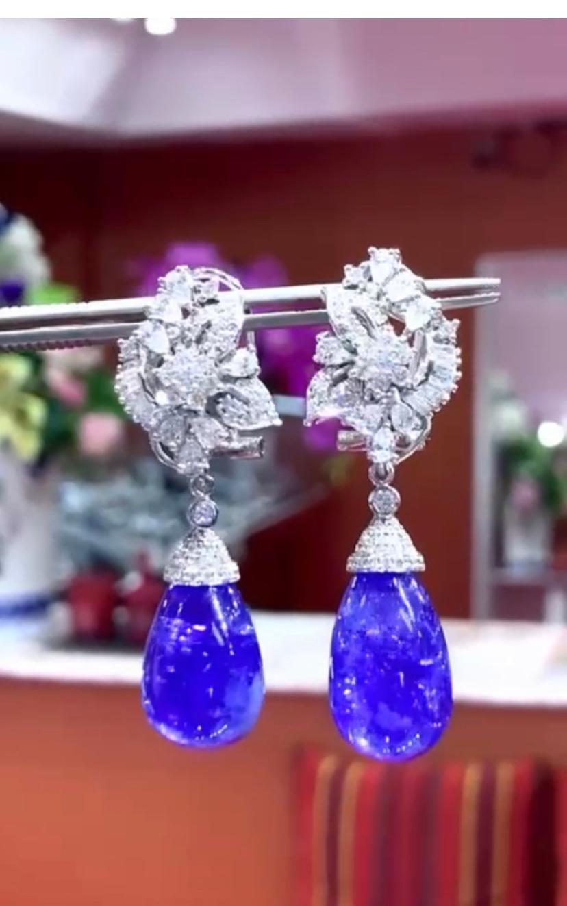 Cabochon Magnificent  68.25 carats of tanzanites and diamonds on earrings  For Sale