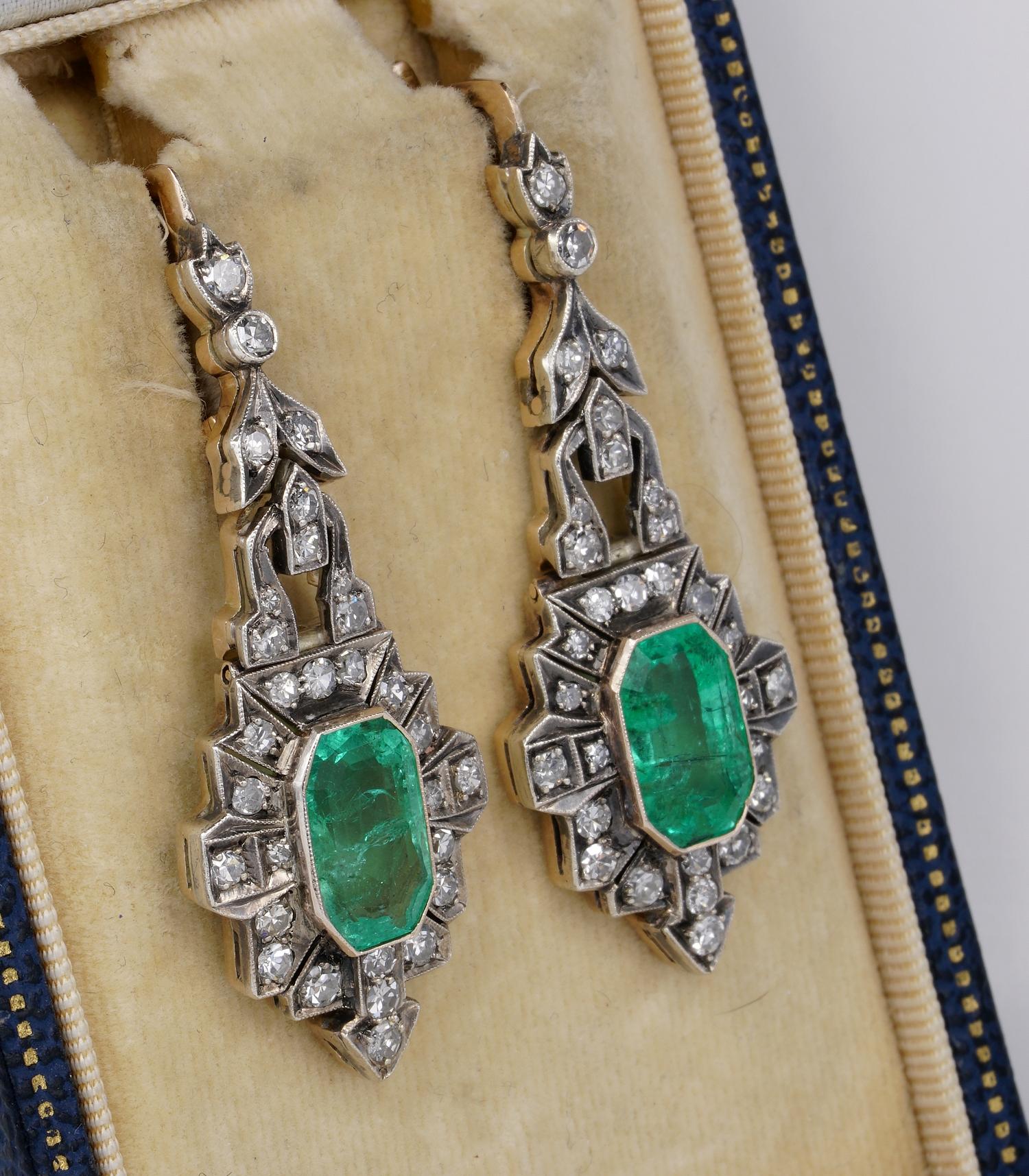 Be the Star! 

Impressive, ravishing, rare, early Deco earring in transition to the Edwardian period, probably Russian – not marked – authentic antique drop earrings
Statement and big presence artfully hand crafted during 1915 ca – articulated