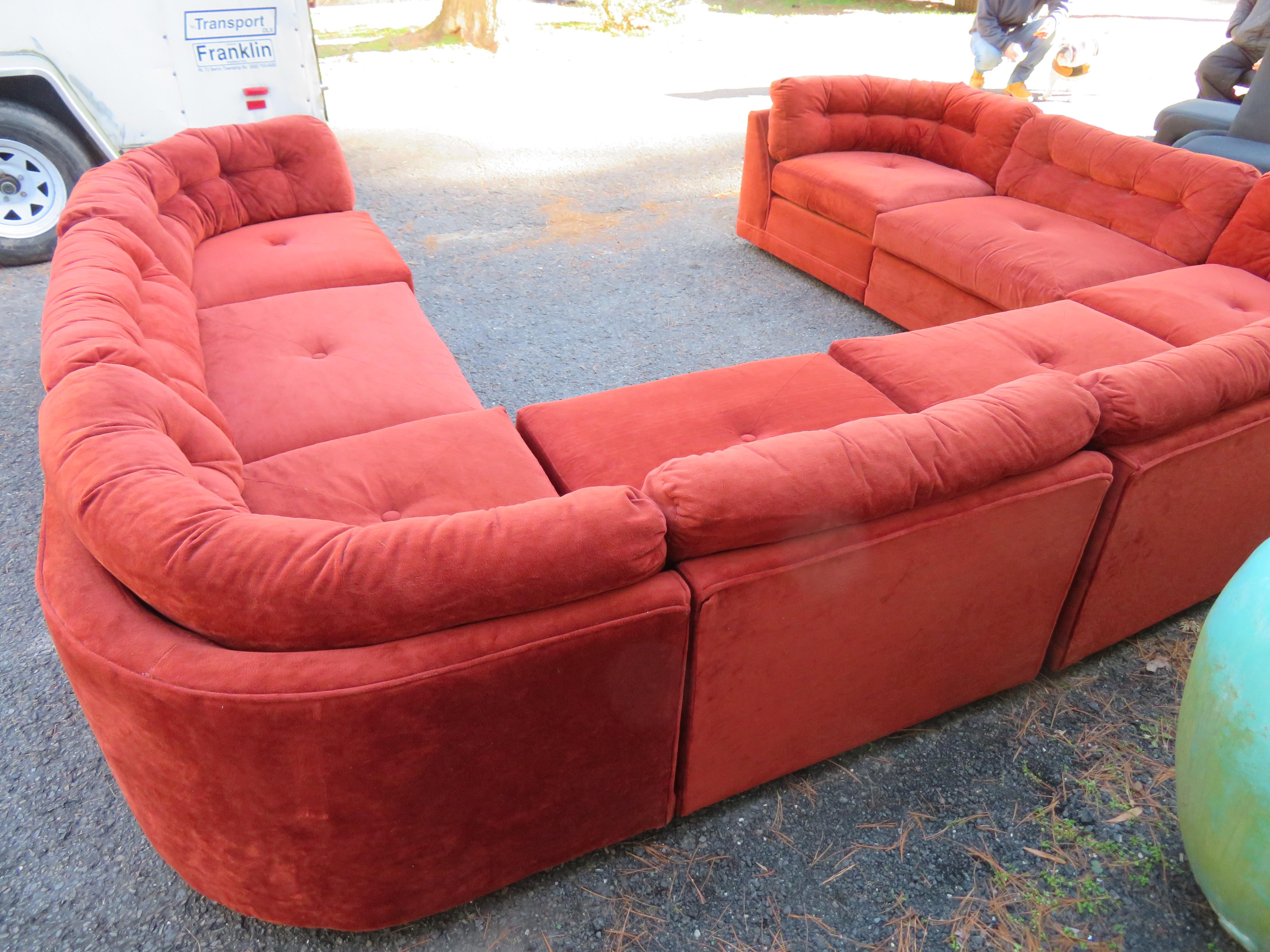 Magnificent 8 Piece Milo Baughman Style Curved Sectional Sofa Mid-Century Modern 5