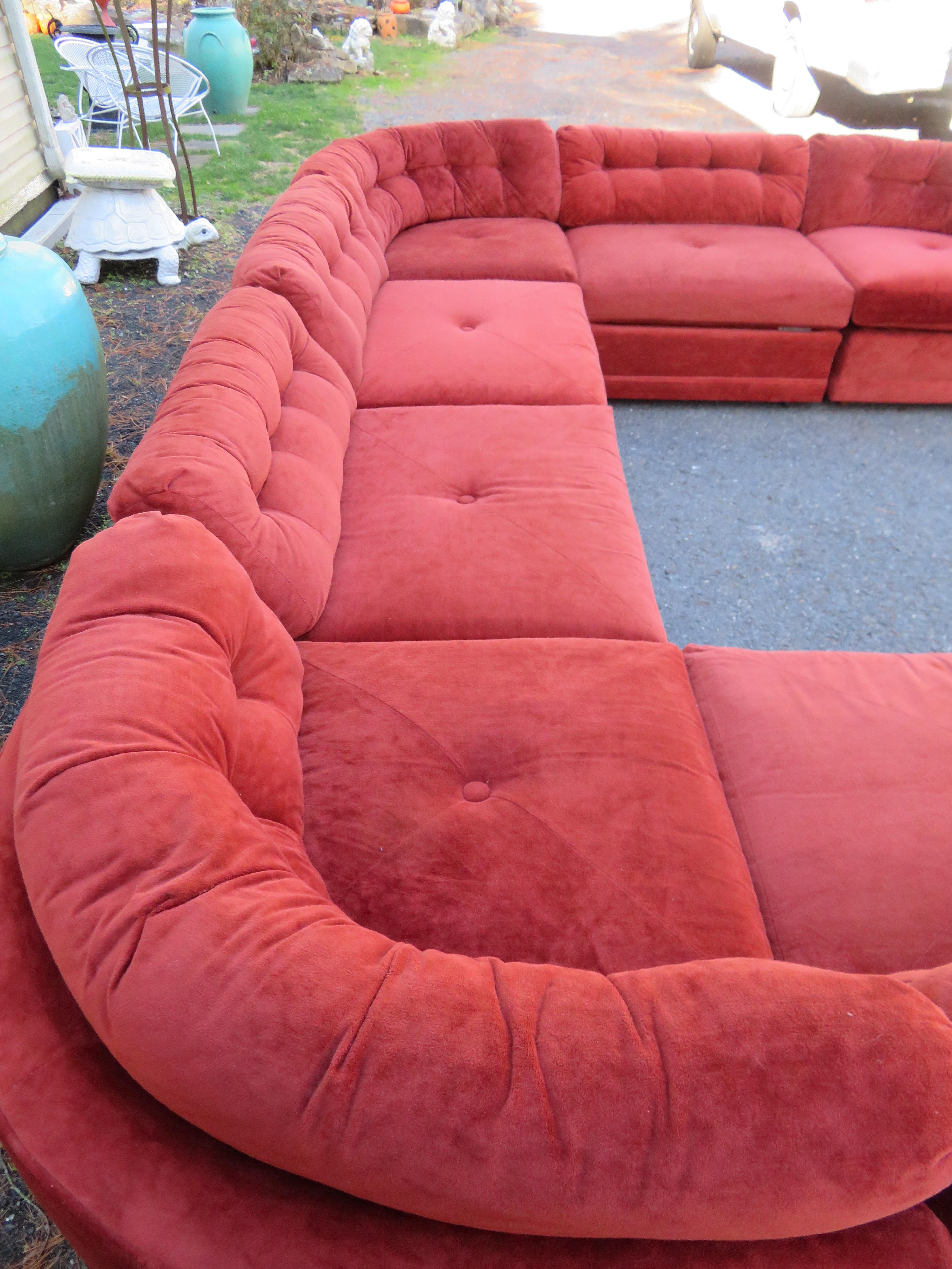 Magnificent 8 Piece Milo Baughman Style Curved Sectional Sofa Mid-Century Modern 7