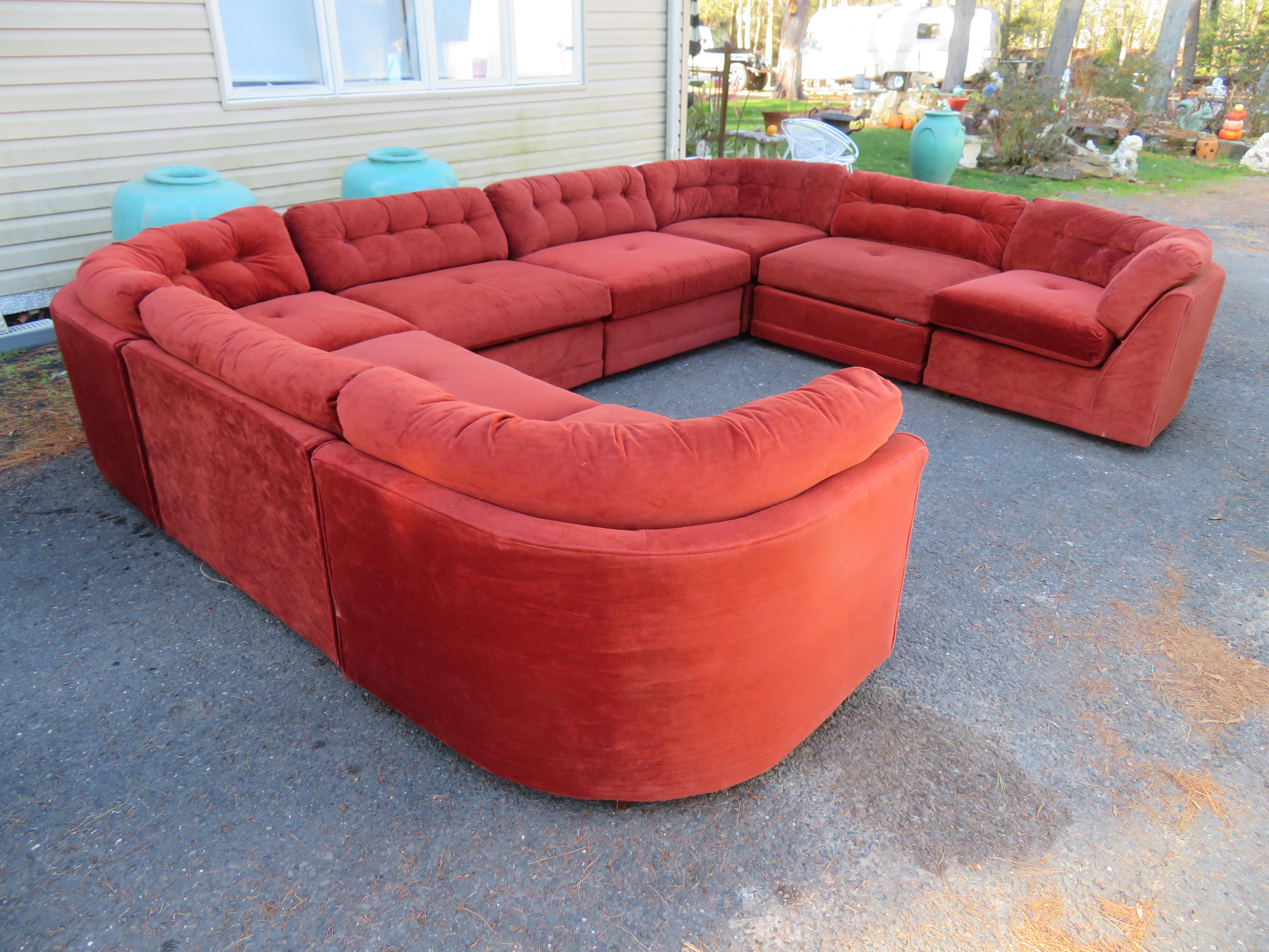 Magnificent 8 Piece Milo Baughman Style Curved Sectional Sofa Mid-Century Modern 14