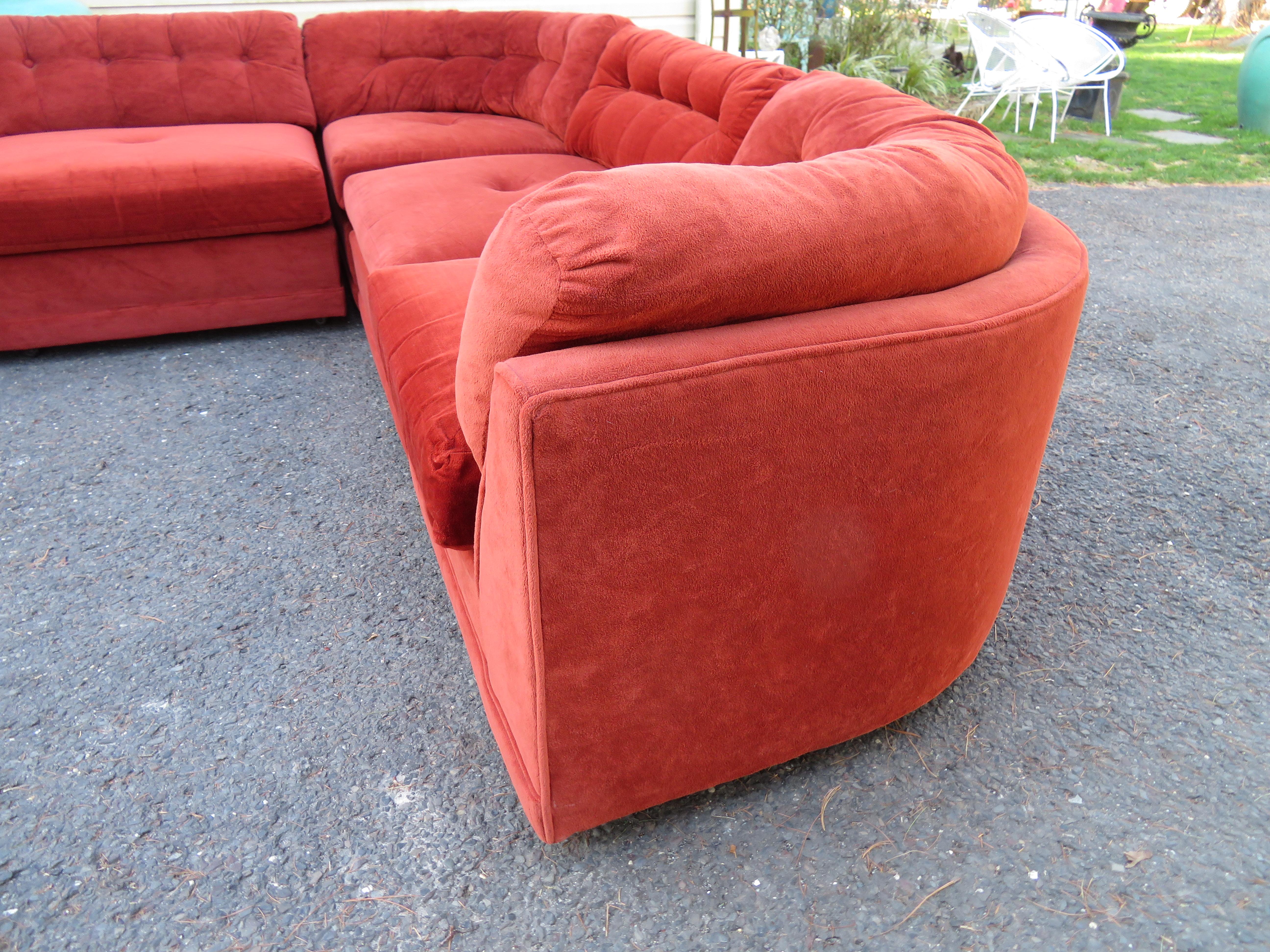 Magnificent 8 Piece Milo Baughman Style Curved Sectional Sofa Mid-Century Modern 3