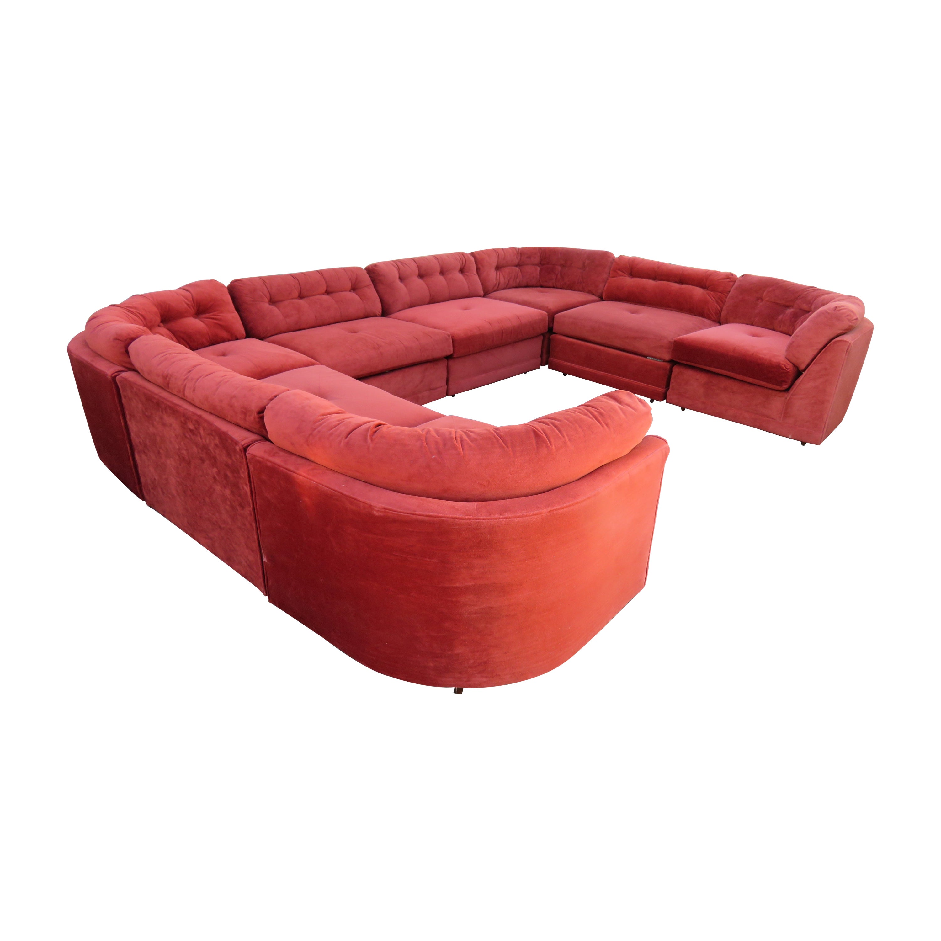 Magnificent 8 Piece Milo Baughman Style Curved Sectional Sofa Mid-Century Modern