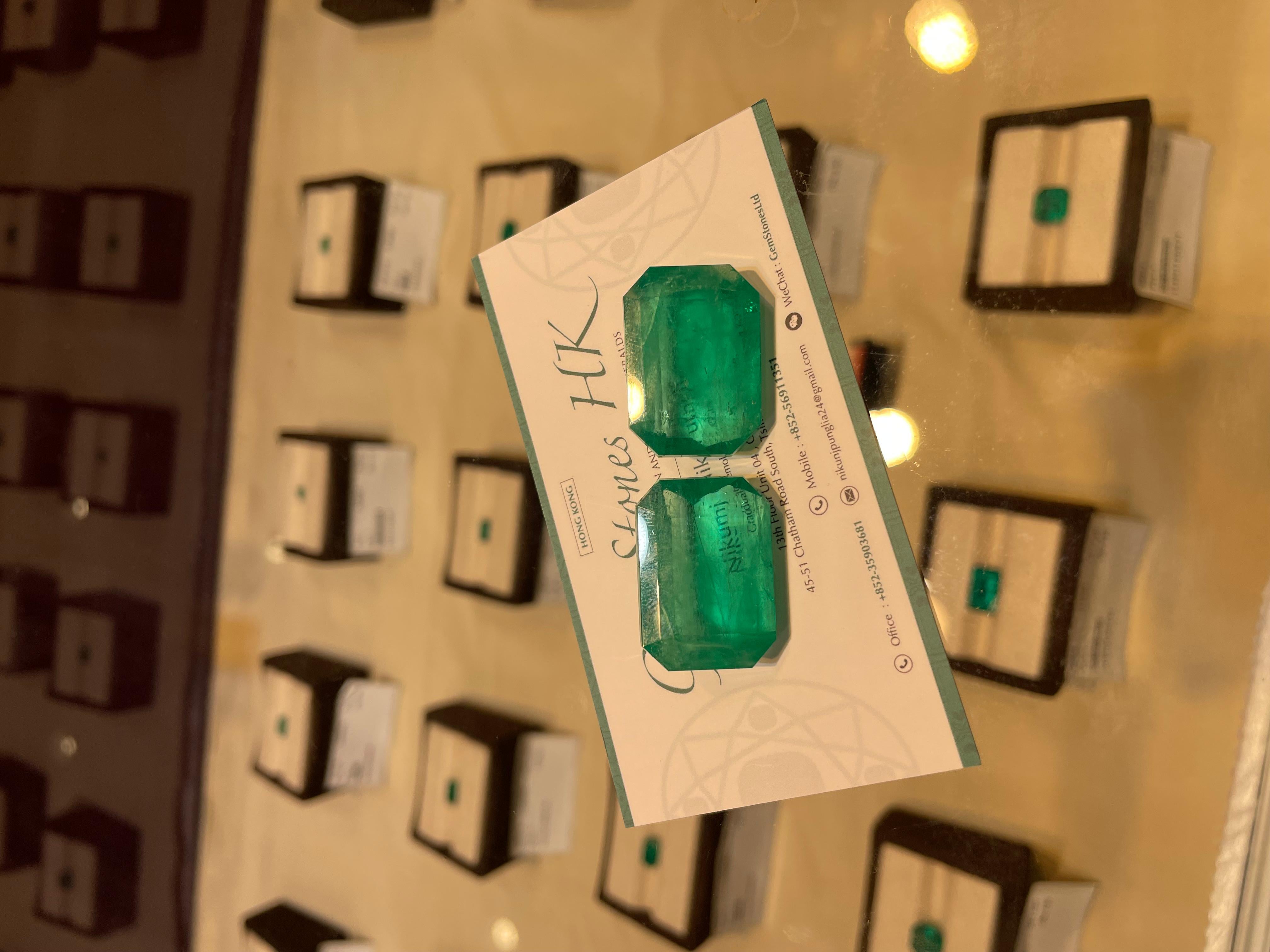 Magnificent 81.65 cts Colombian Emerald Pair  Octagon Cut  CD Certified (Minor For Sale 1