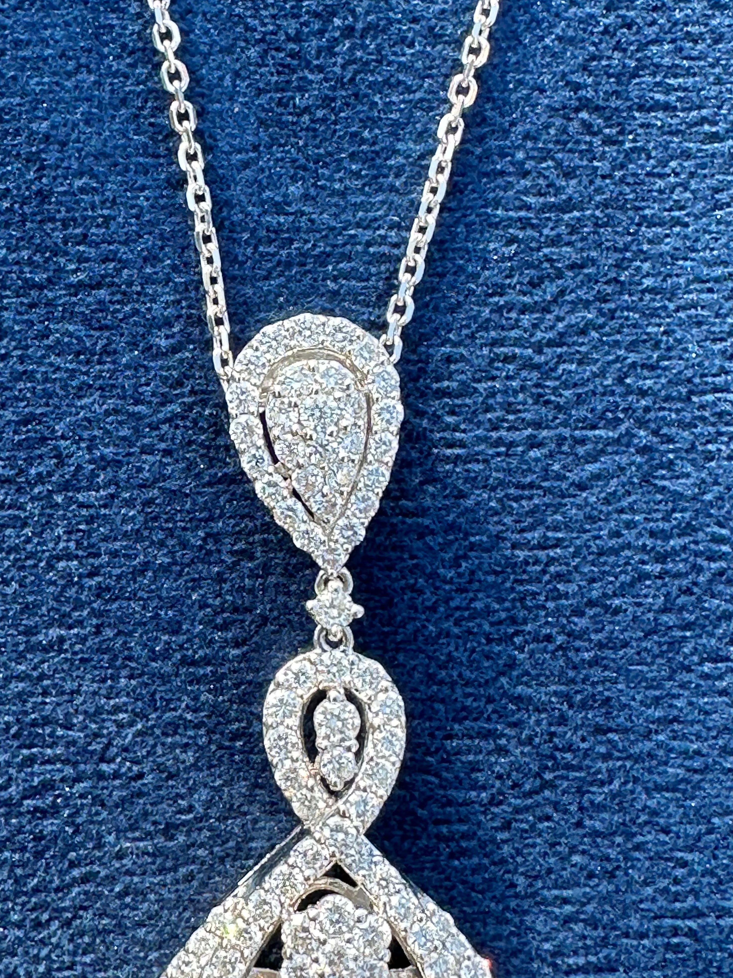 Round Cut Magnificent 8.5 Carat Diamond 18K White Gold Pear Shaped Drop Pendant on Chain For Sale