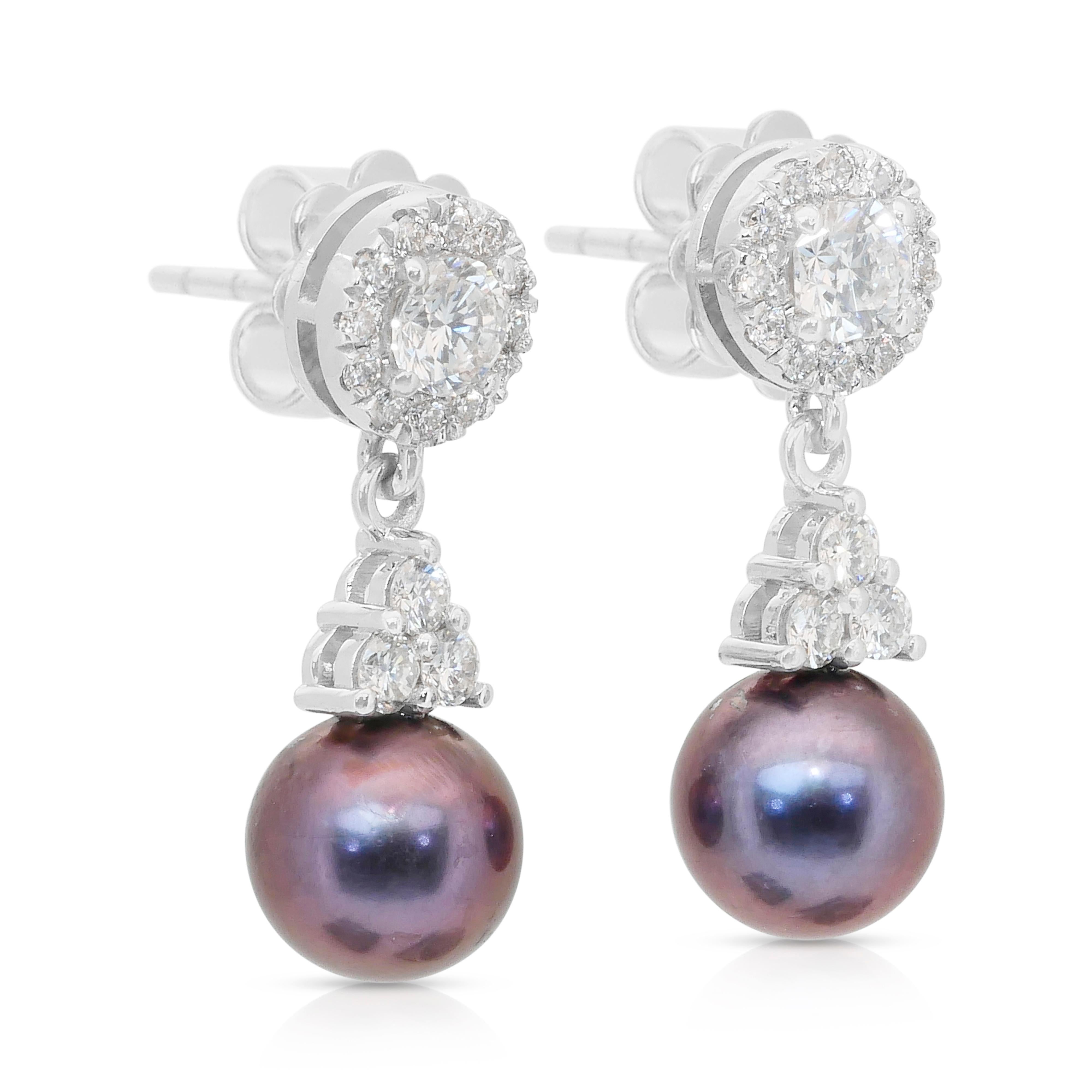 Taille ronde Magnifiques boucles d'oreilles pendantes en perles de culture d'eau douce et diamants de 8,83ct en vente