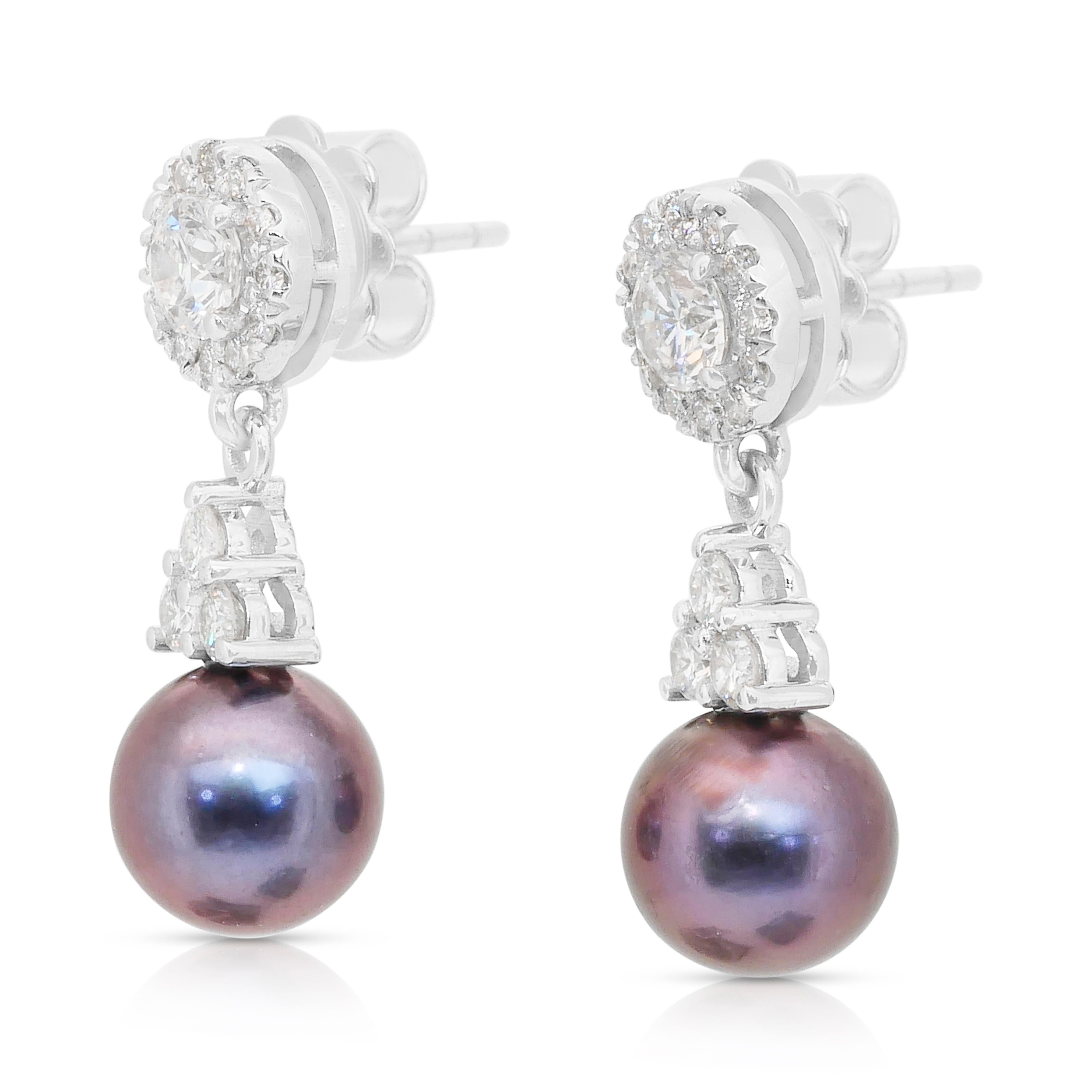 Magnifiques boucles d'oreilles pendantes en perles de culture d'eau douce et diamants de 8,83ct en vente 2