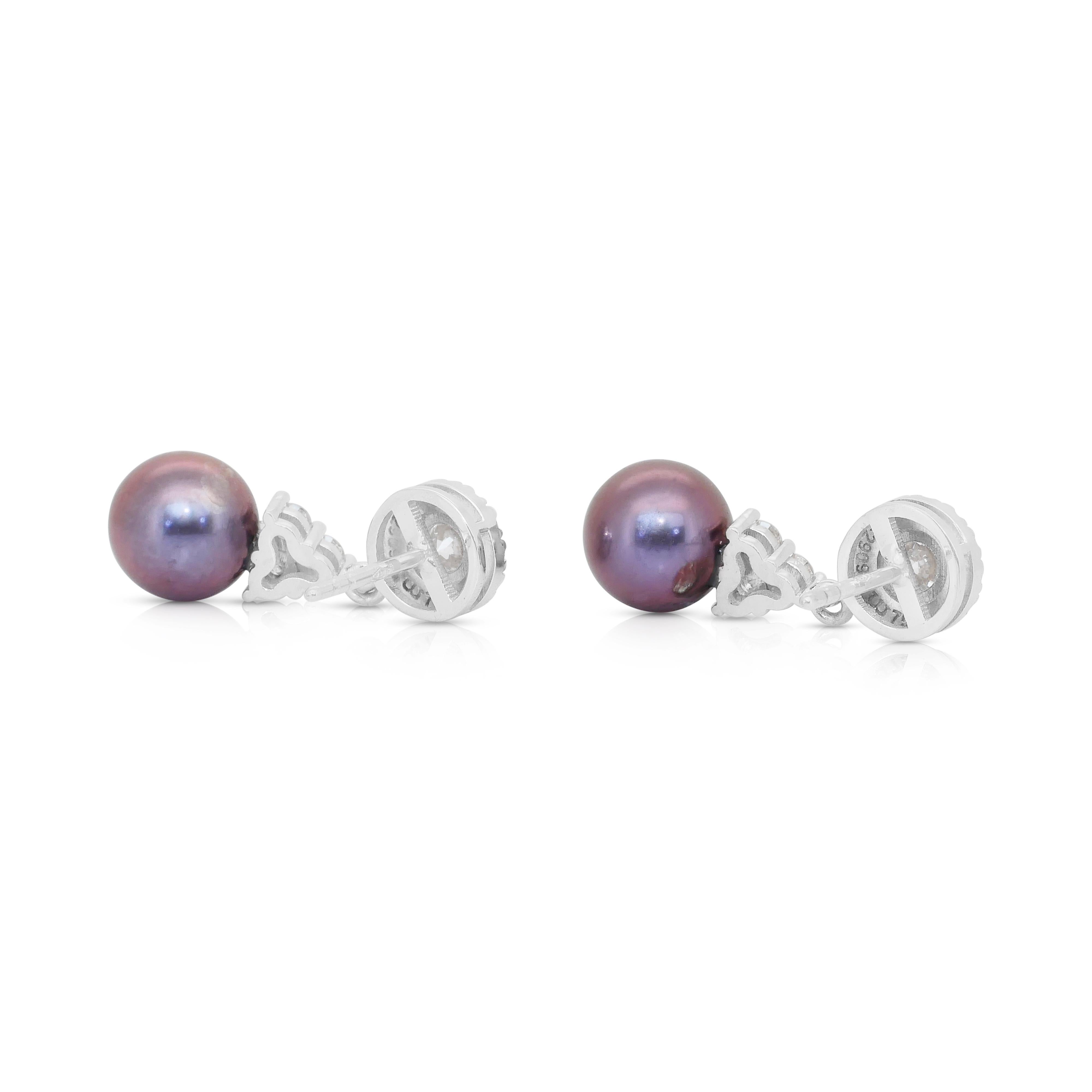 Magnifiques boucles d'oreilles pendantes en perles de culture d'eau douce et diamants de 8,83ct en vente 3