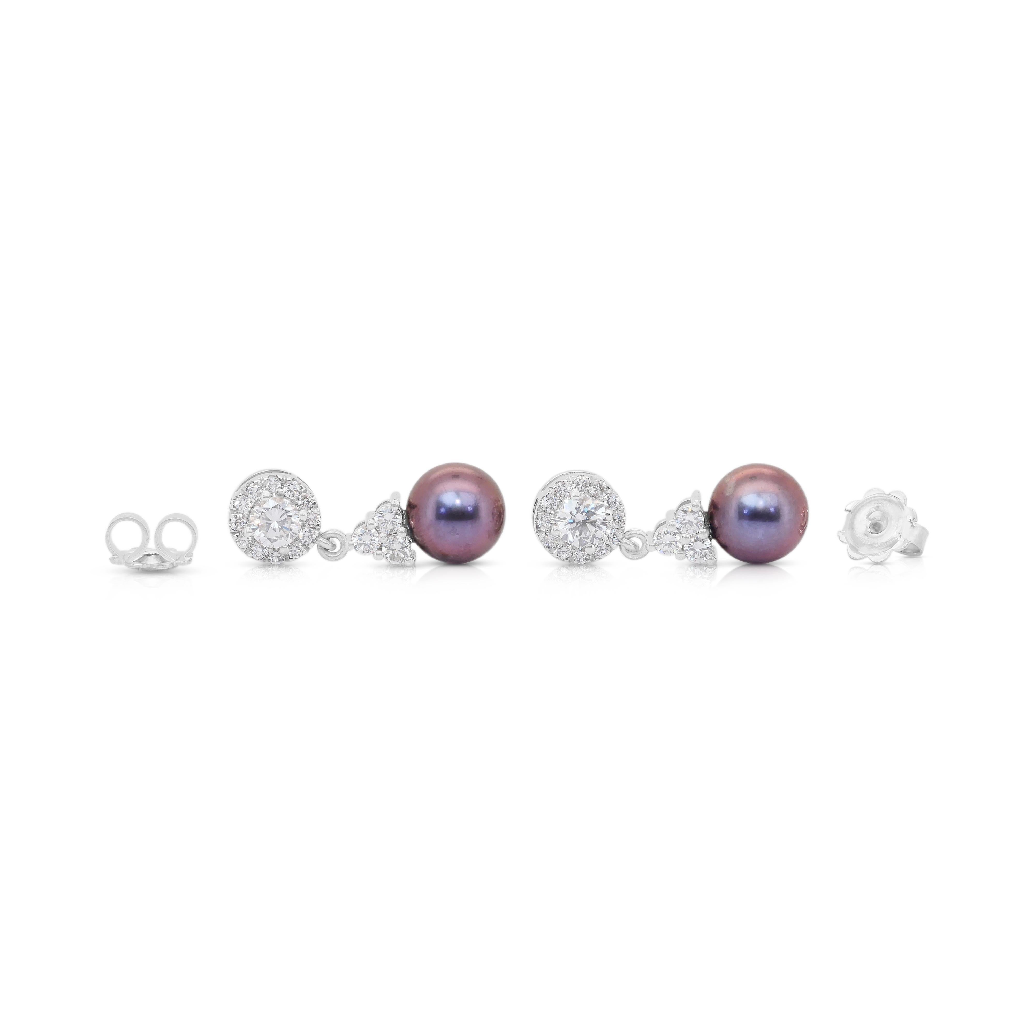 Magnifiques boucles d'oreilles pendantes en perles de culture d'eau douce et diamants de 8,83ct en vente 4