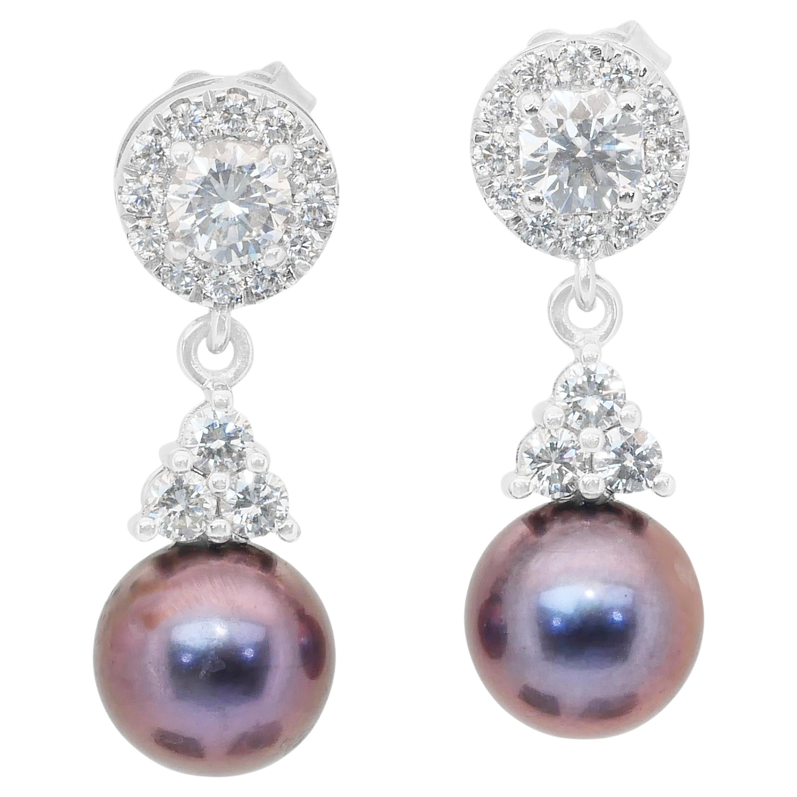 Magnifiques boucles d'oreilles pendantes en perles de culture d'eau douce et diamants de 8,83ct en vente