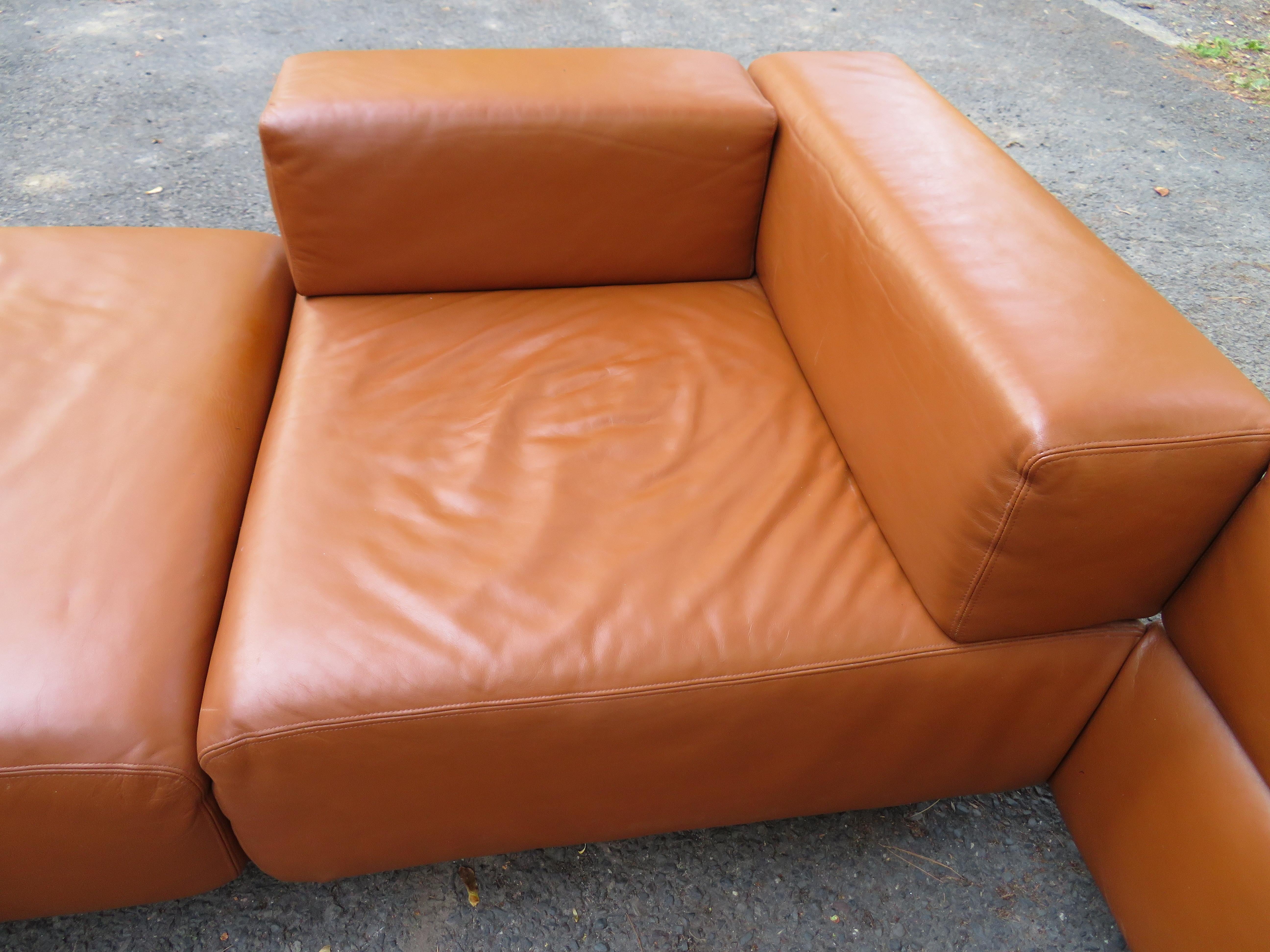 Magnificent 9-Piece Harvey Probber Caramel Brown Leather 'Cubo' Sectional Sofa For Sale 5