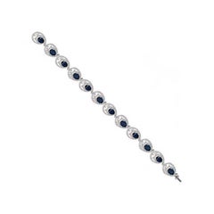 Magnificent 9.15 5 Ct Blue Sapphire Diamond White Gold Tennis Bracelet for Her