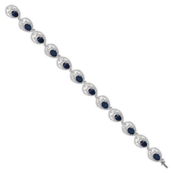 Magnificent 9.15 5 Ct Blue Sapphire Diamond White Gold Tennis Bracelet for Her