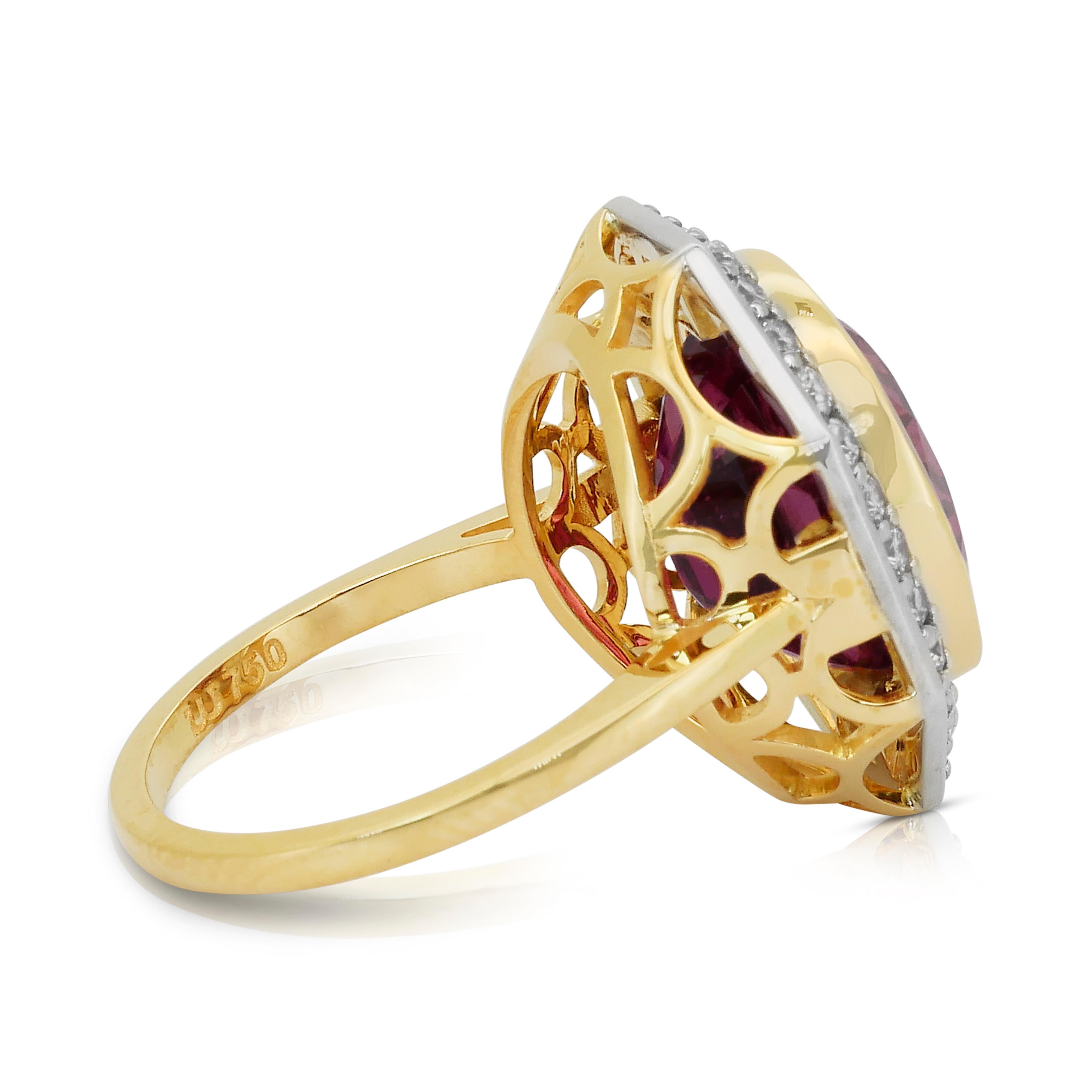 Oval Cut Magnificent 9.86ct Rubellite and Diamonds Cocktail Ring - IGI Certified For Sale