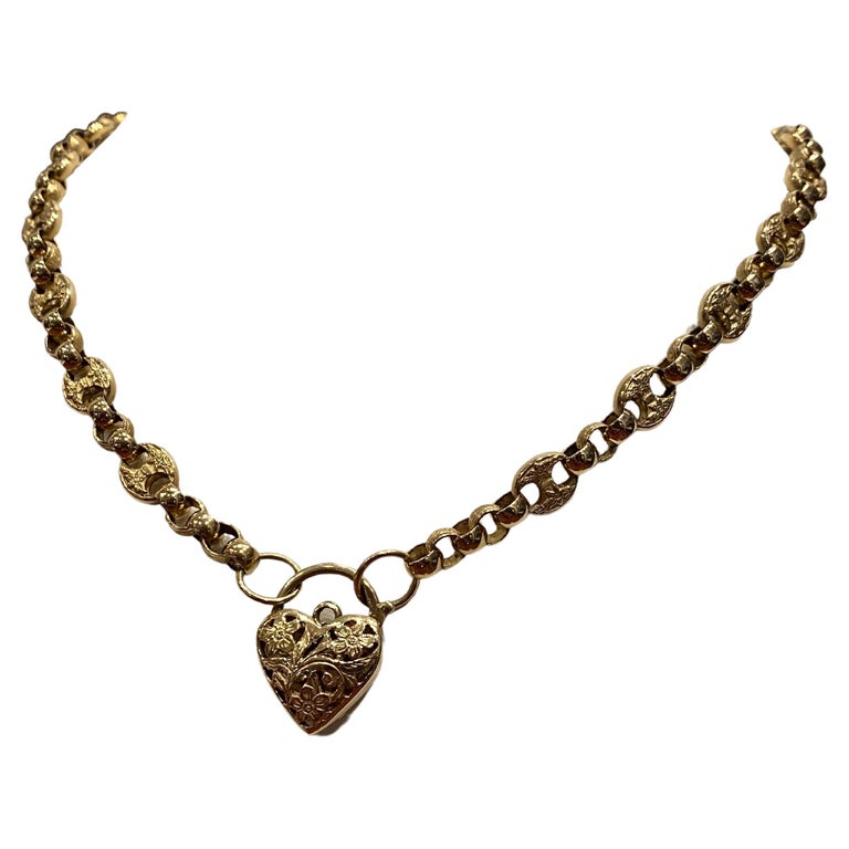 Magnificent 9K Yellow Gold Australian Padlock Necklace, Engraved Belcher  Links. For Sale at 1stDibs