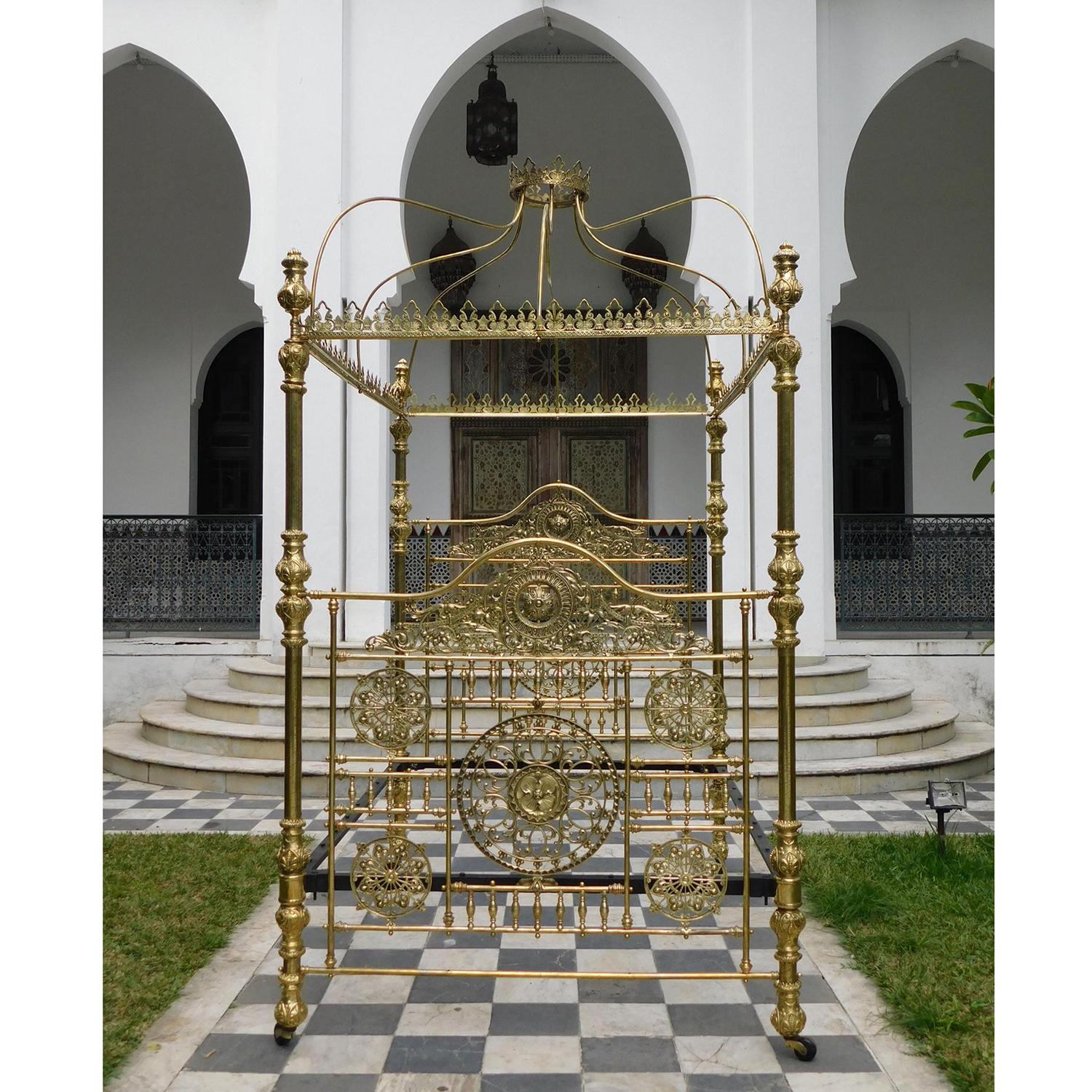 Victorian Magnificent All Brass Crown and Canopy Four Poster Bed M4P51 For Sale