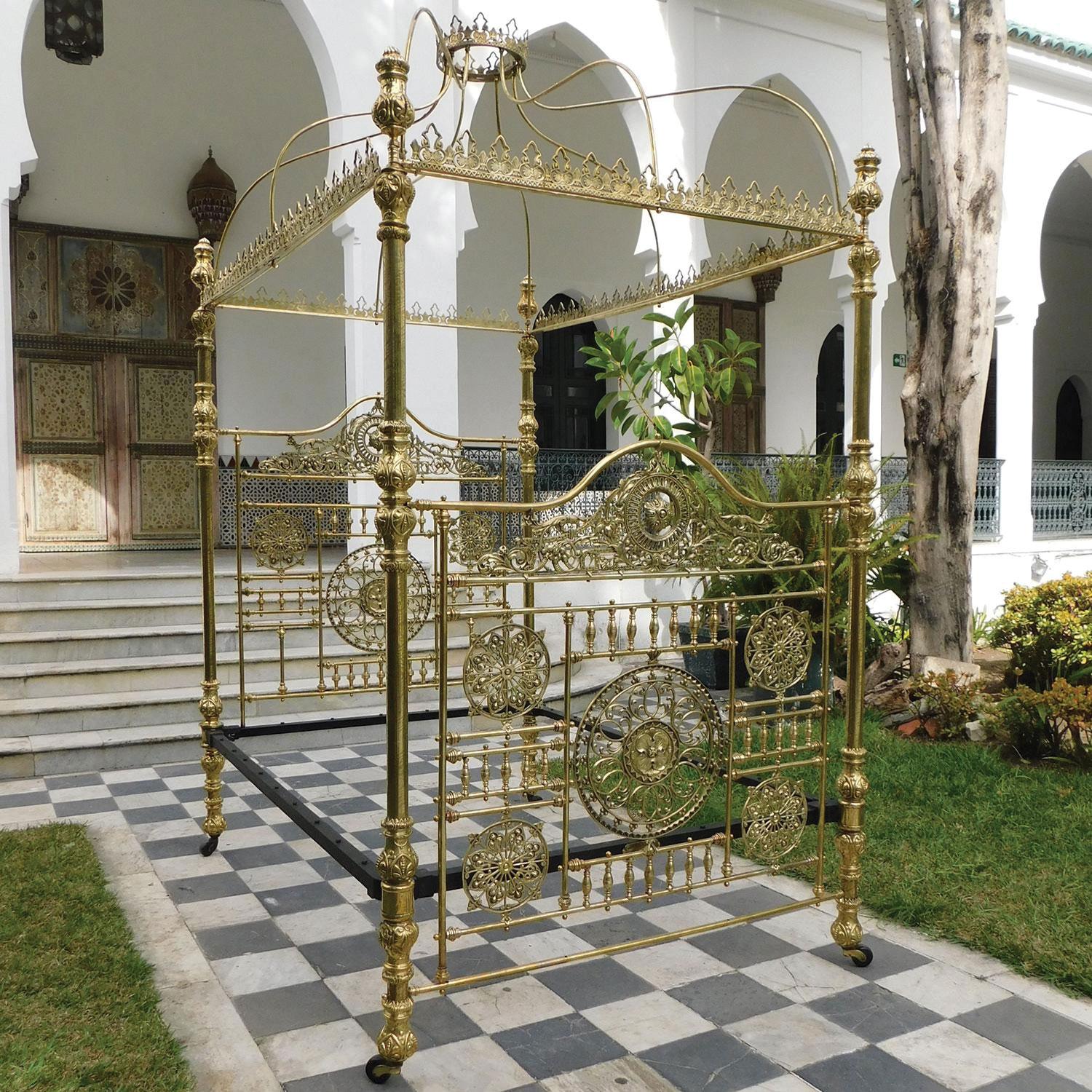 British Magnificent All Brass Crown and Canopy Four Poster Bed M4P51 For Sale