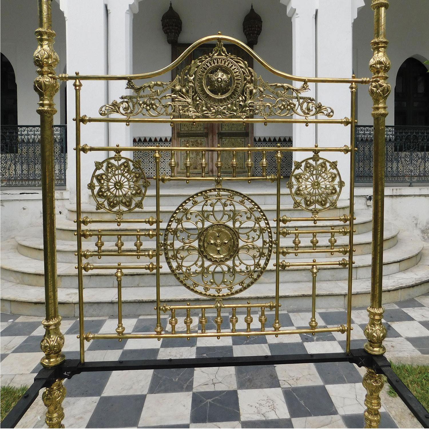 Cast Magnificent All Brass Crown and Canopy Four Poster Bed M4P51 For Sale