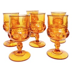 Vintage Magnificent Amber Glass 1960 Midcentury Glass Water, Wine Set of Six Glasses