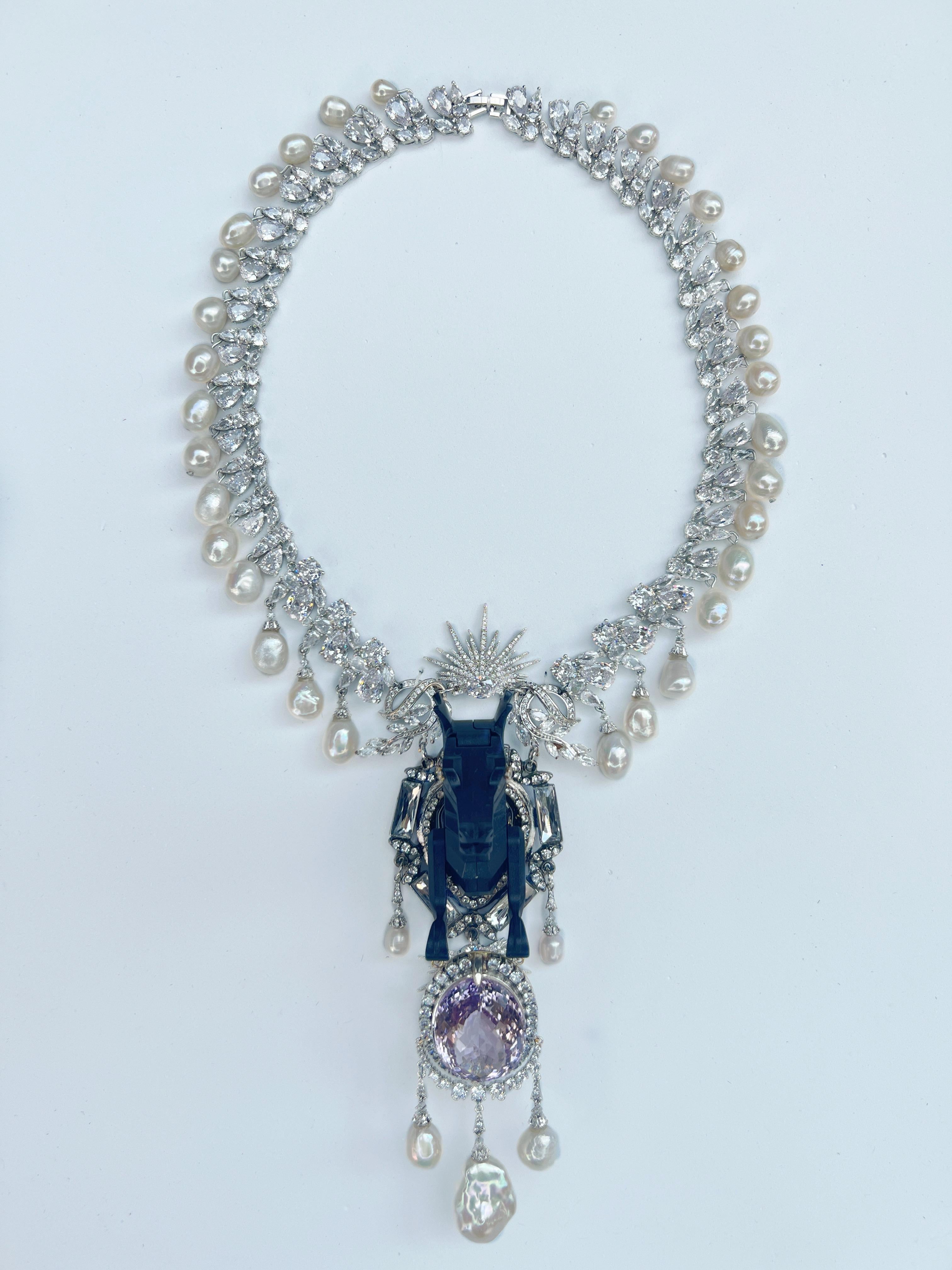 Prächtiger Amethyst und  Lego Drachen-Barockperlenkette (Brillantschliff) im Angebot