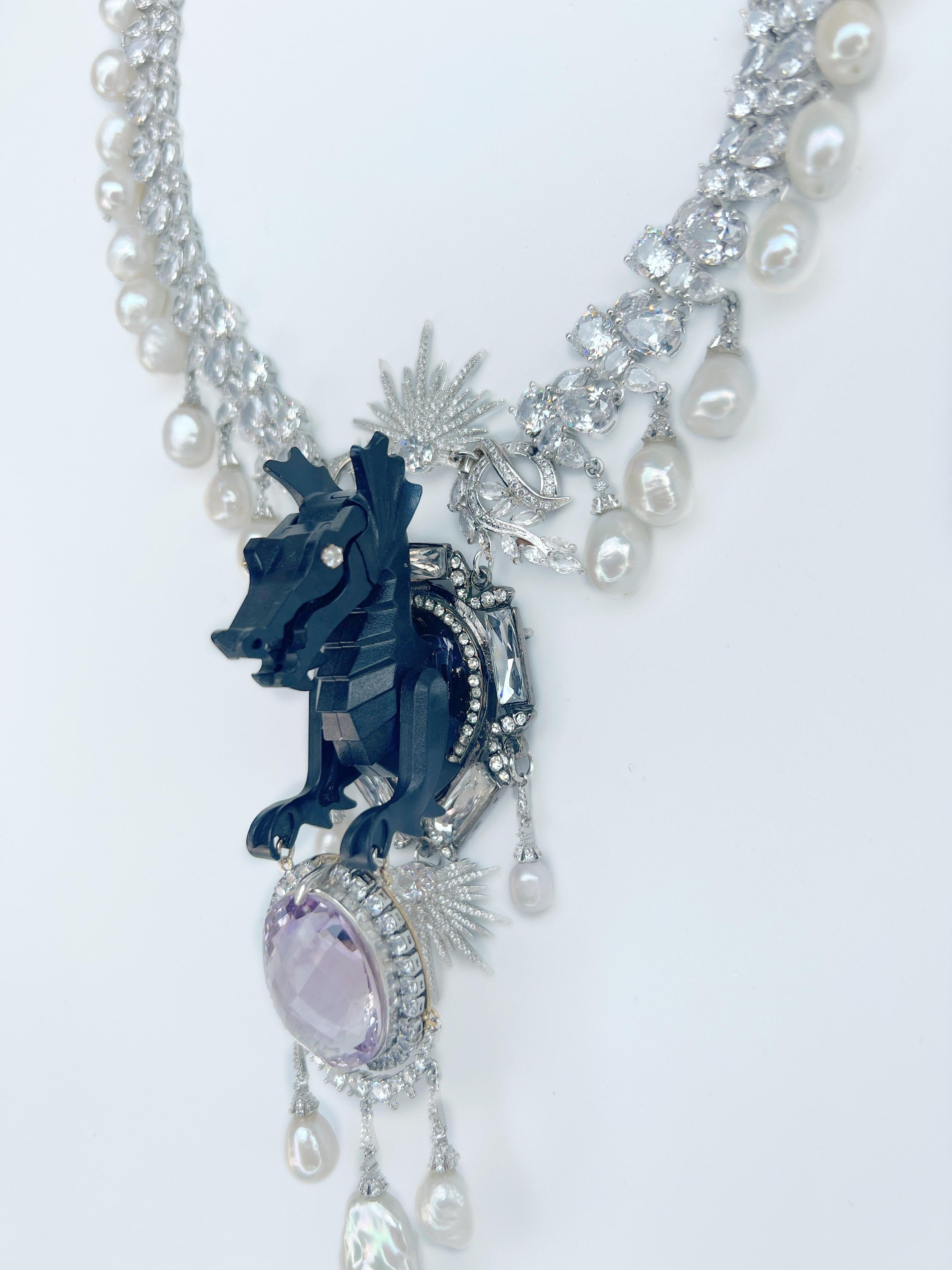 Prächtiger Amethyst und  Lego Drachen-Barockperlenkette im Zustand „Neu“ im Angebot in BOGOTÁ, CO