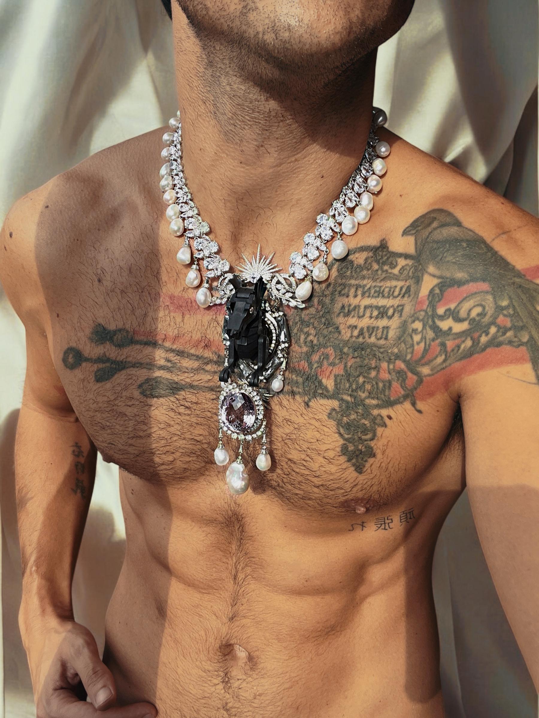 Prächtiger Amethyst und  Lego Drachen-Barockperlenkette für Damen oder Herren im Angebot