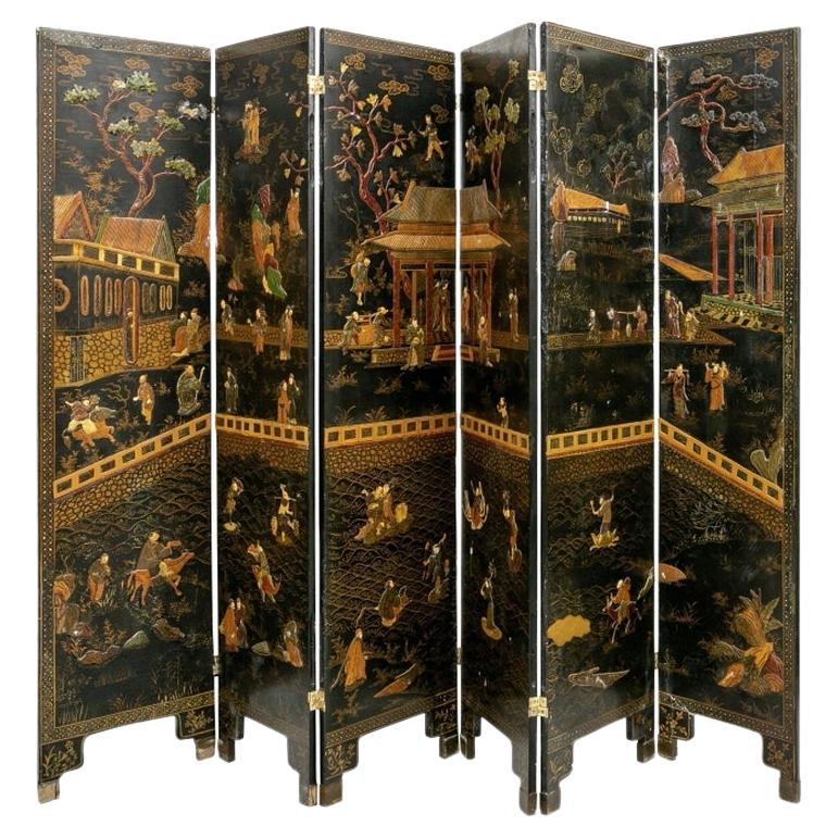 Magnificent And Fine  Chinese Six-Panel Screen For Sale
