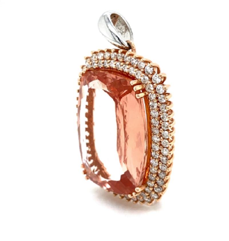 Cushion Cut Magnificent and Large Natural Morganite Cushion & Diamond Halo Pendant For Sale