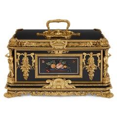Magnificent and large ormolu and hardstone Regency period ebonized wooden casket