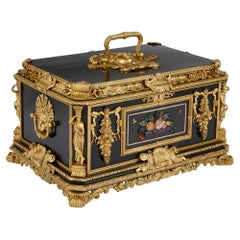 Magnificent and large ormolu and hardstone Regency period ebonized wooden casket