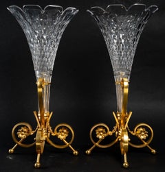 Magnificent and Large Pair of Baccarat Crystal Cornets, 19th Century