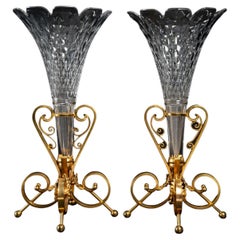 Magnificent and Large Pair of Baccarat Crystal Cornets, 19th Century