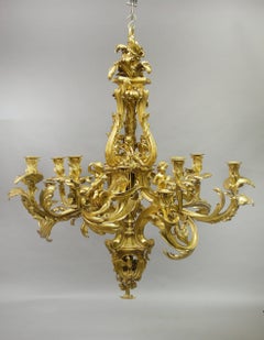 Magnificent and Palatial Gilt Bronze Chandelier After Jacques Caffiéri