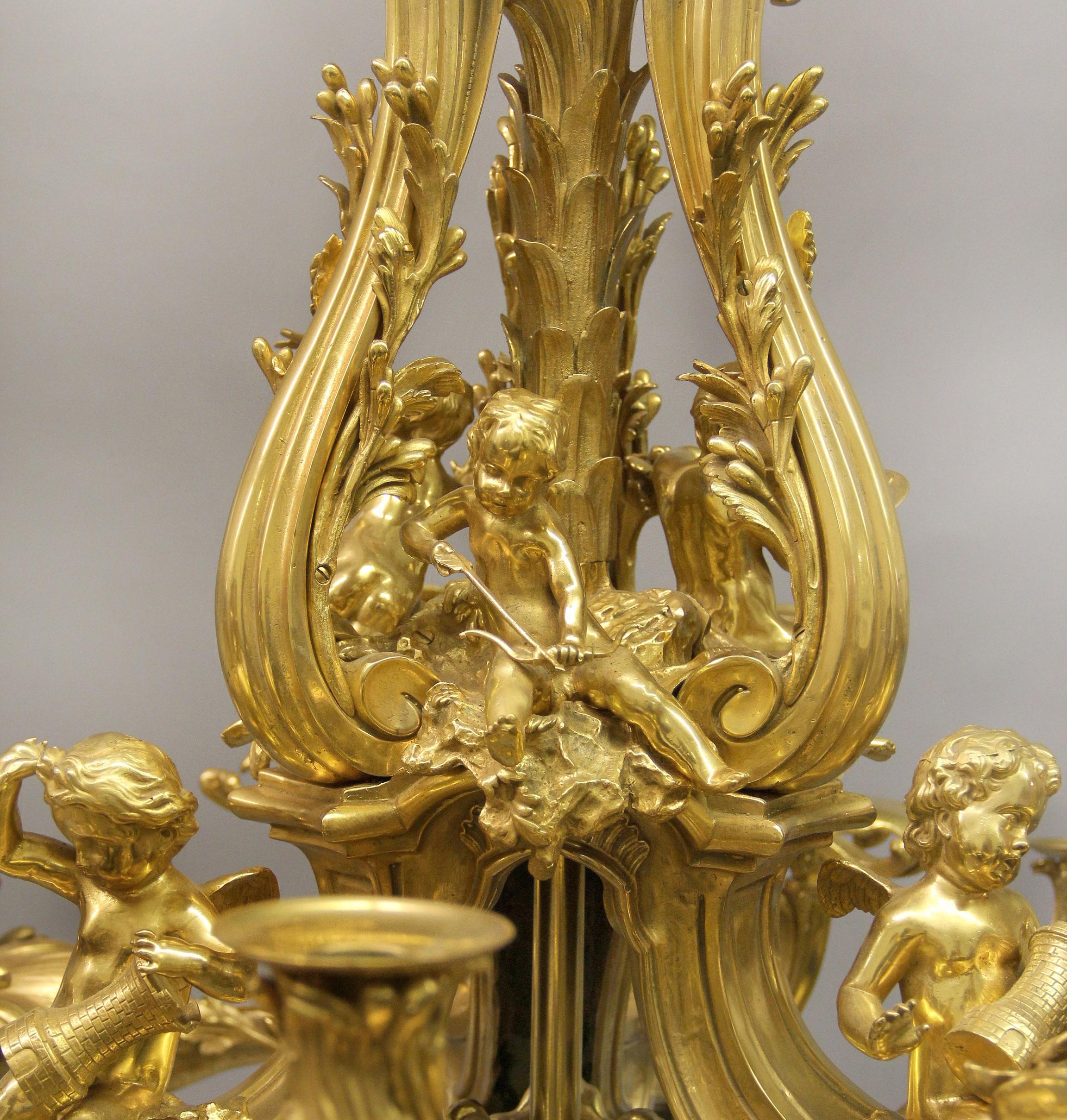 French Magnificent and Palatial Gilt Bronze Chandelier After Jacques Caffiéri