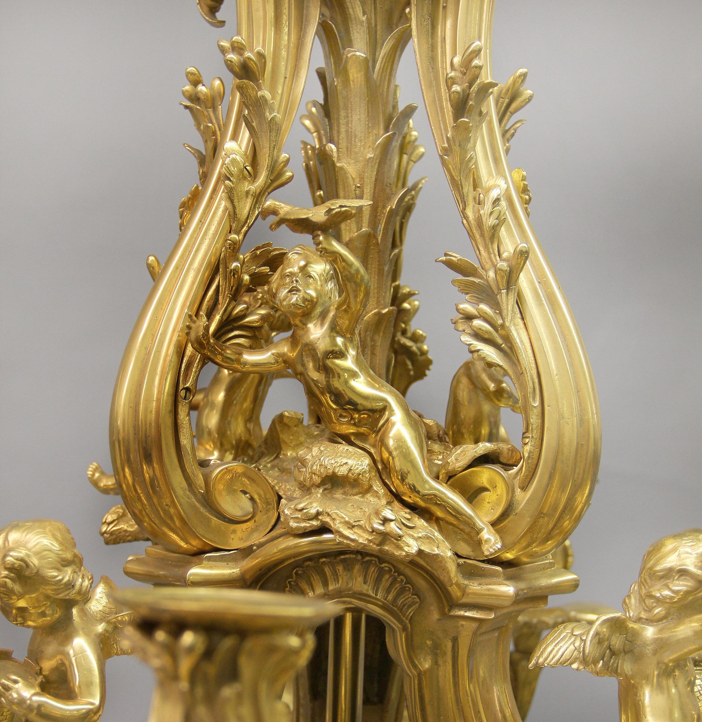 20th Century Magnificent and Palatial Gilt Bronze Chandelier After Jacques Caffiéri