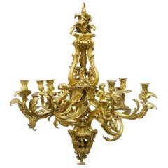 Magnificent and Palatial Gilt Bronze Chandelier After Jacques Caffiéri
