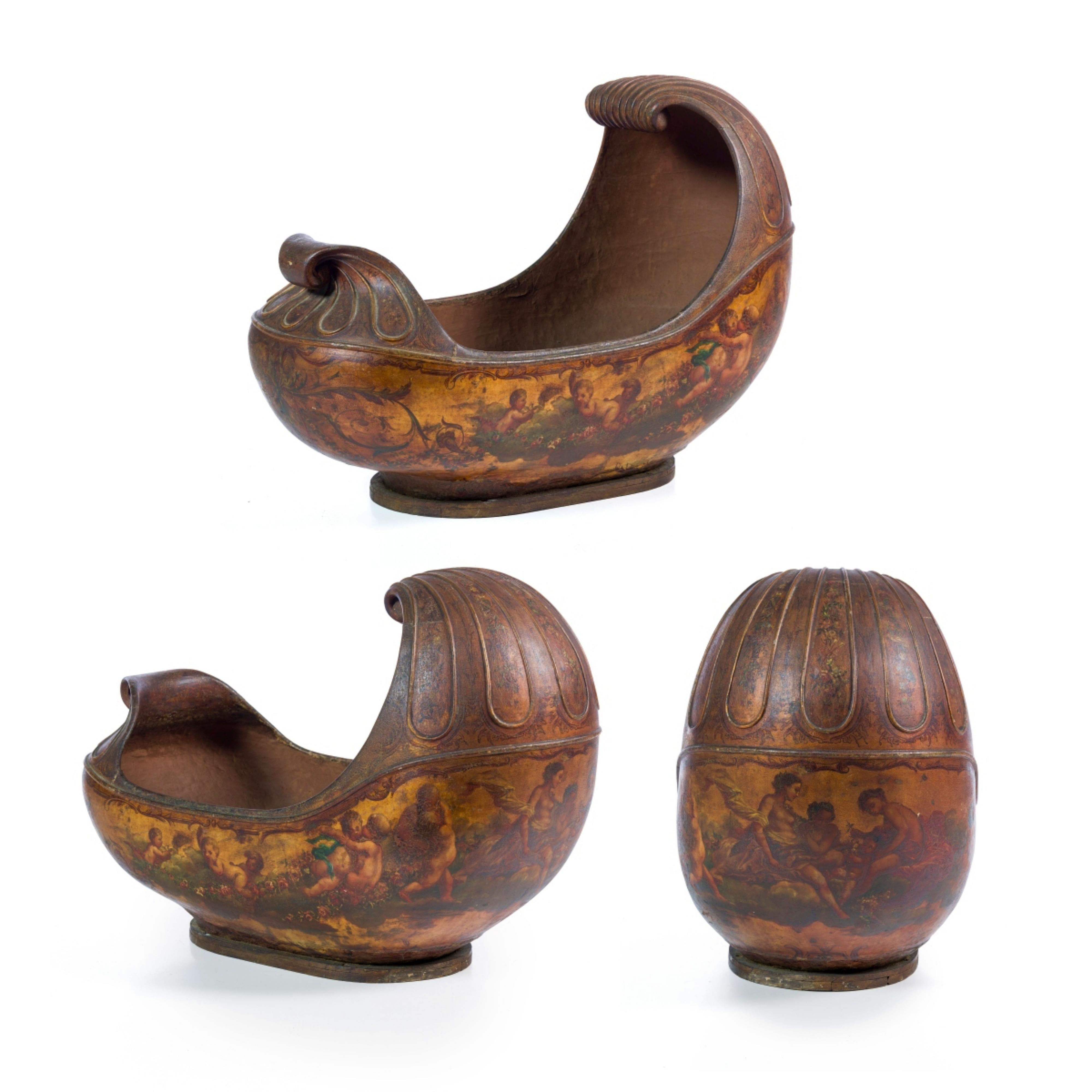 Hand-Carved MAGNIFICENT AND RARE EUROPEAN CRADLE 18th Century For Sale