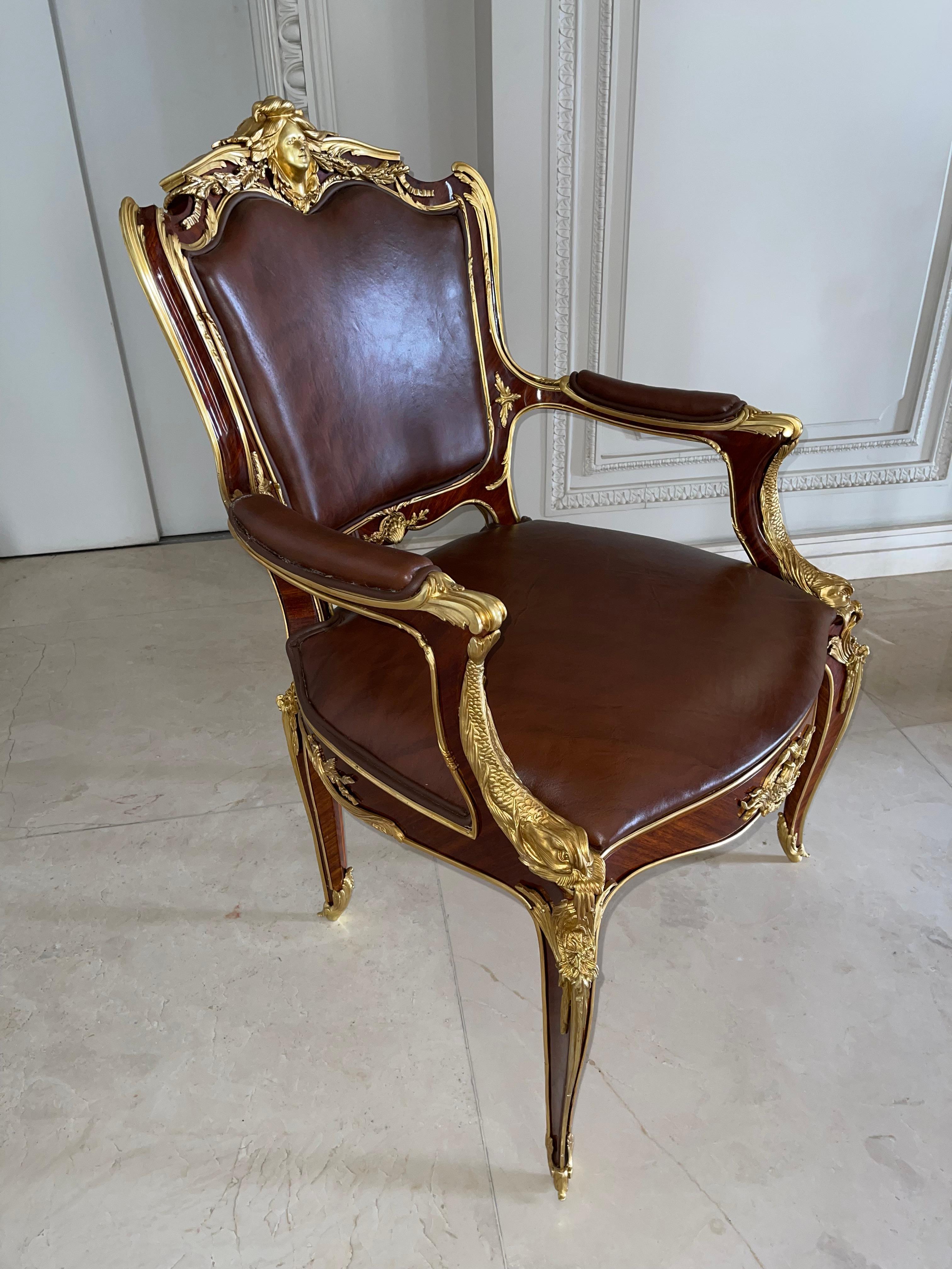 Gilt Magnificent and Royal Armchair After Francois Linke, Paris For Sale
