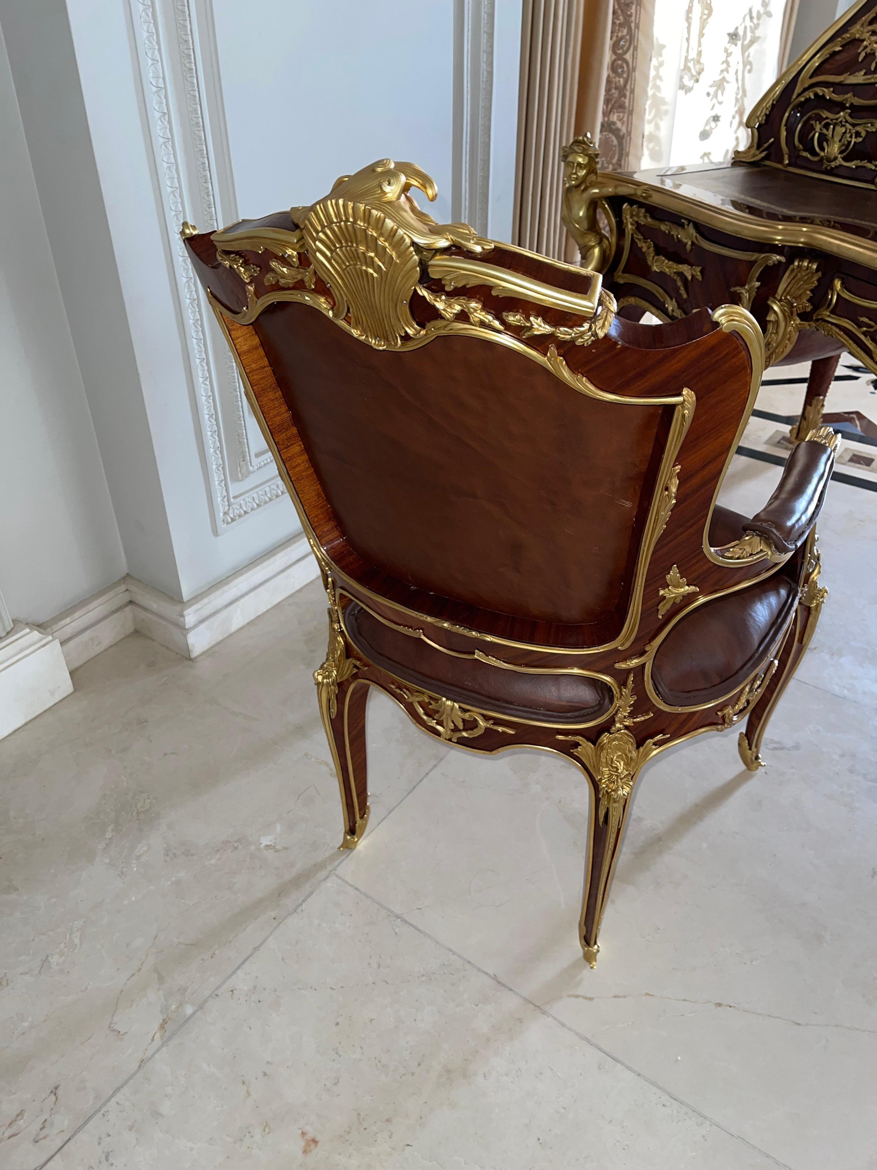 Brass Magnificent and Royal Armchair After Francois Linke, Paris For Sale
