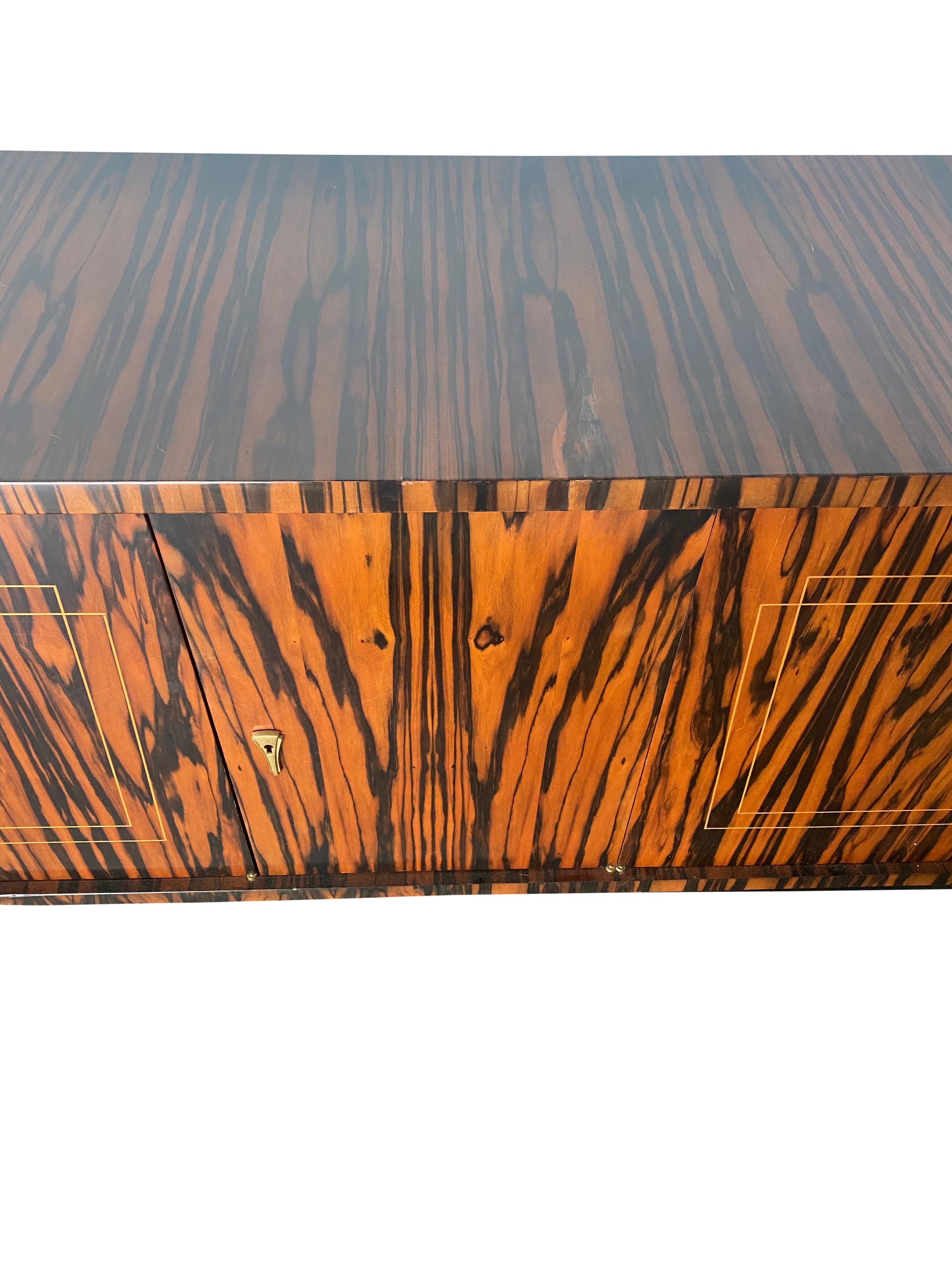 Italian Unique European Exotic Wood Locking Credenza