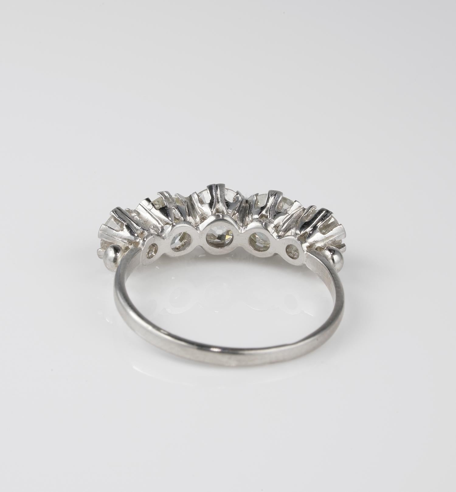 Women's Magnificent 2.50 Carat Old Mine Cut Diamond Five-Stone Ring, circa 1910 For Sale