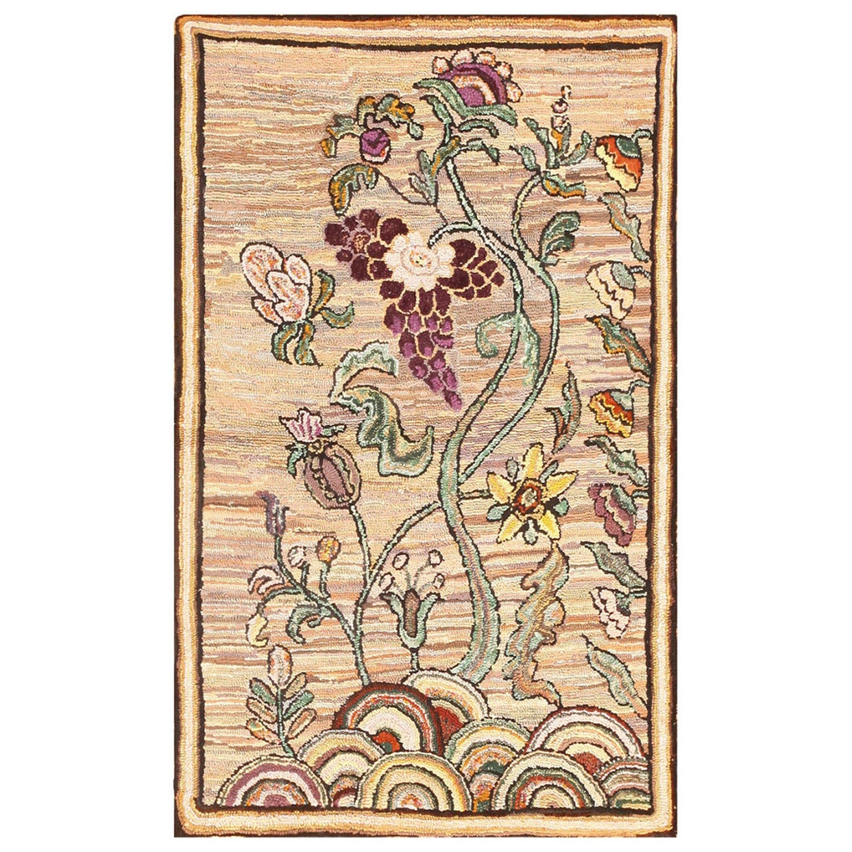 Magnifico tappeto antico America a motivi floreali con ganci 2'6" x 3'11"