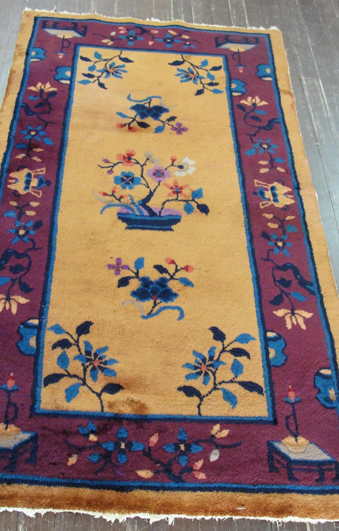 Wool  Antique Art Deco Chinese Oriental Rug, Magnificent For Sale