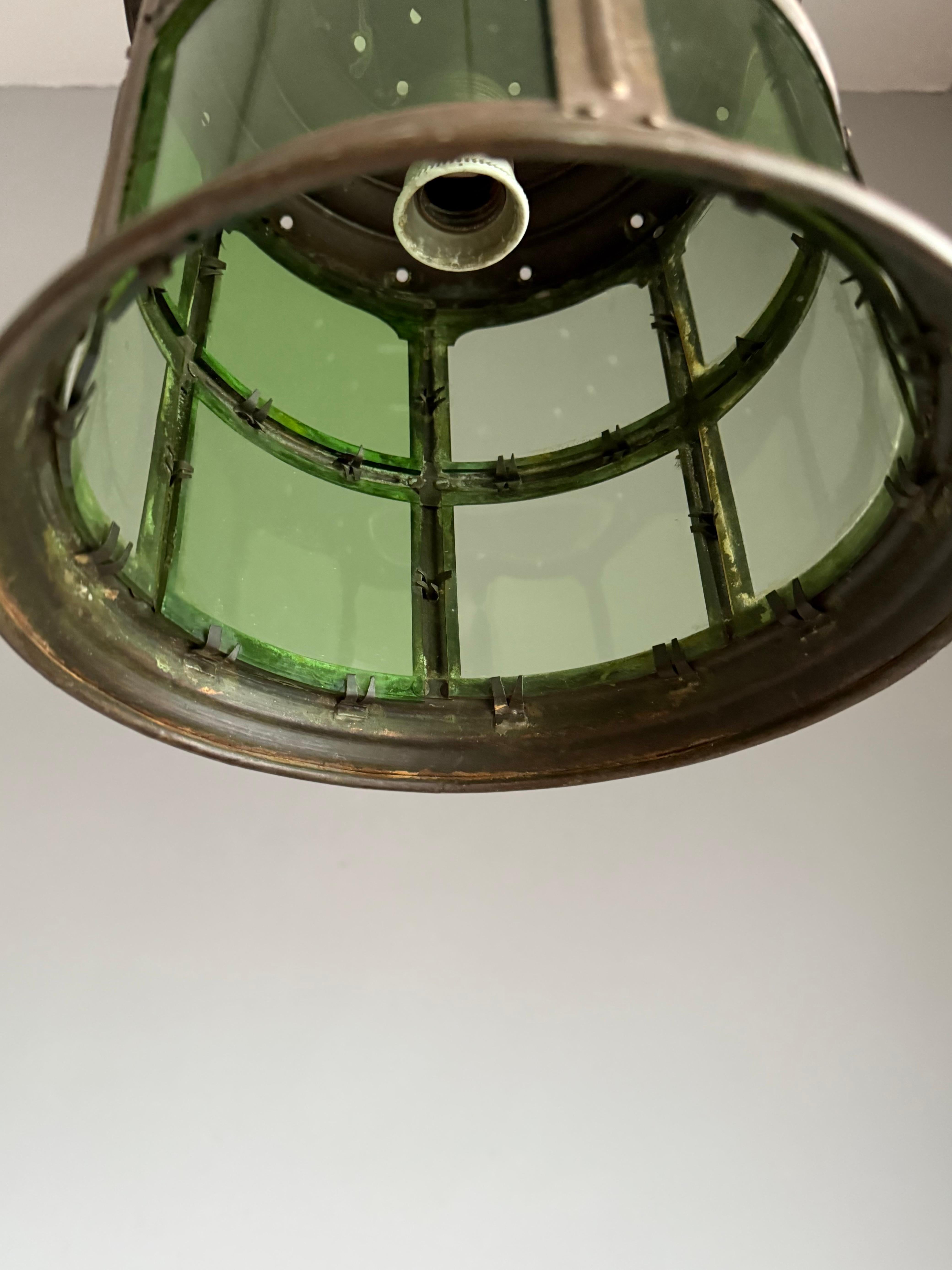 Magnificent Dutch Arts & Crafts Brass & Round Glass Hall Lantern / Pendant Light For Sale 4
