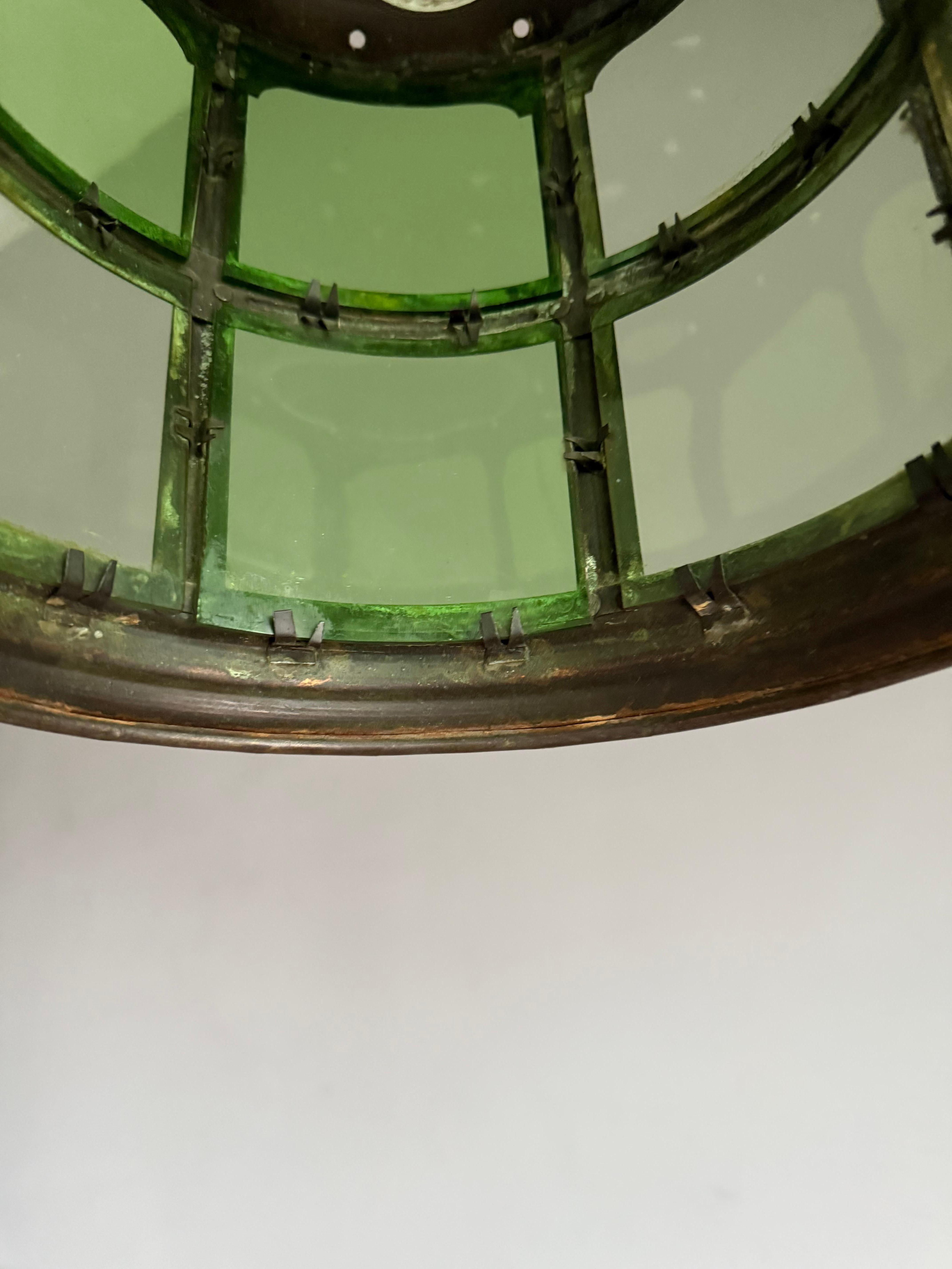 Magnificent Dutch Arts & Crafts Brass & Round Glass Hall Lantern / Pendant Light For Sale 8