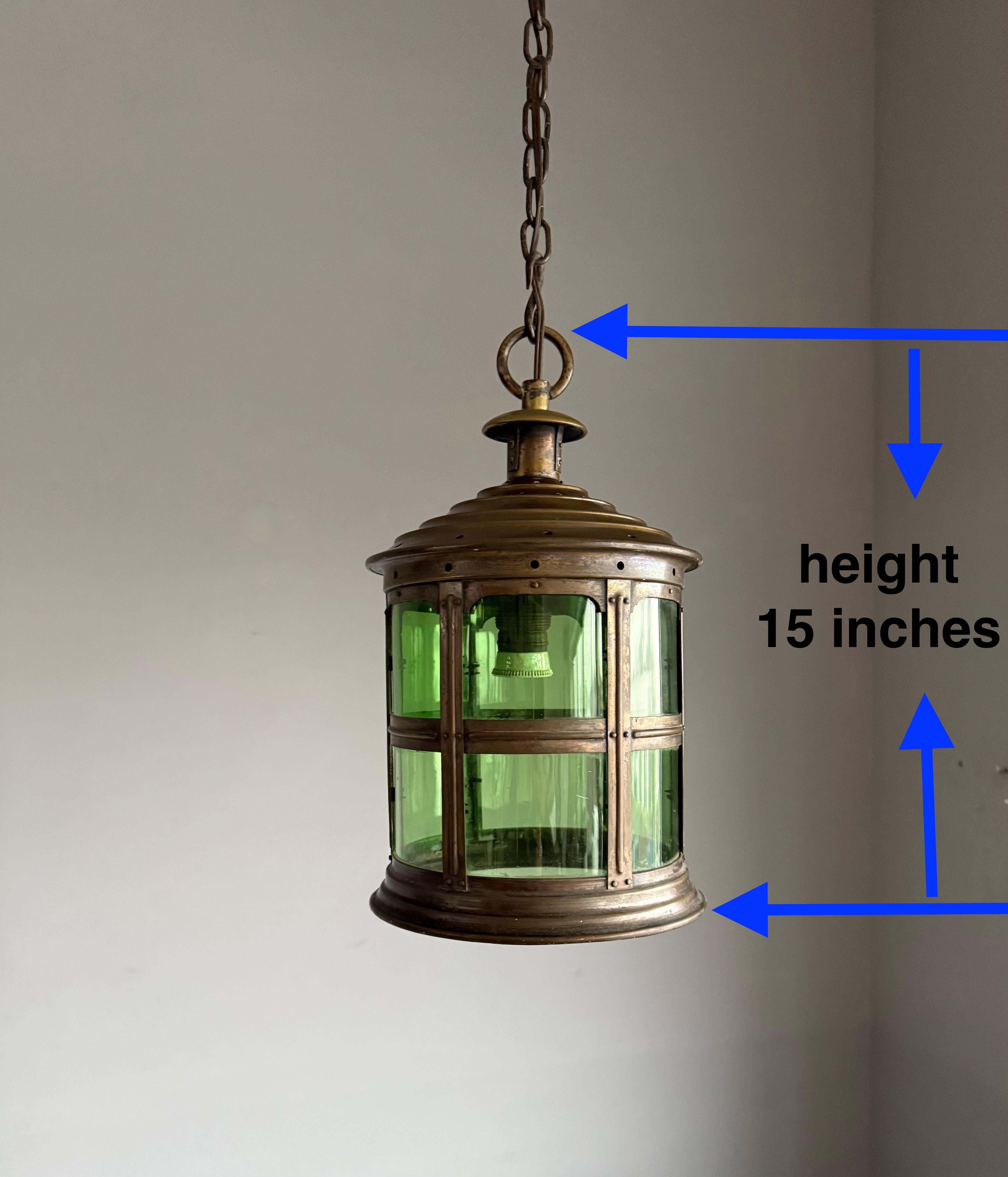 Magnificent Dutch Arts & Crafts Brass & Round Glass Hall Lantern / Pendant Light For Sale 11